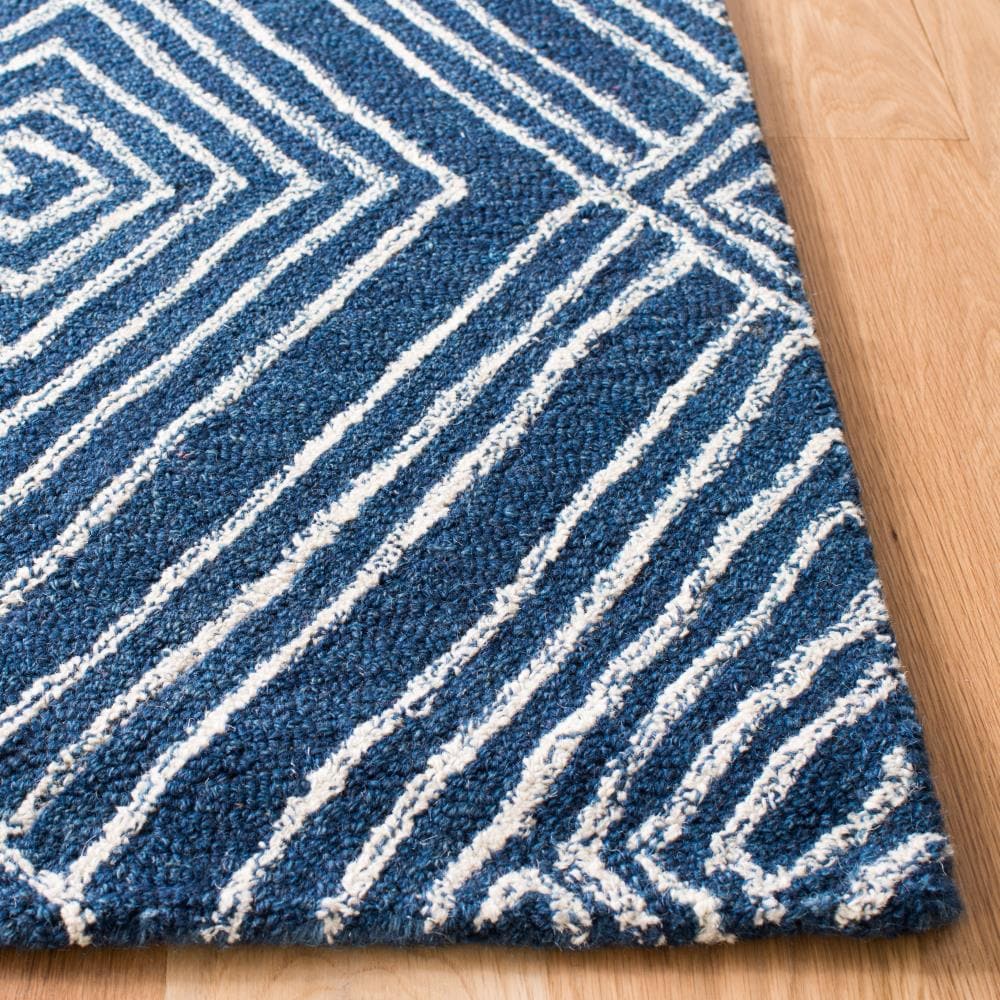 Navy and Ivory Geometric Hand-Tufted Wool Area Rug