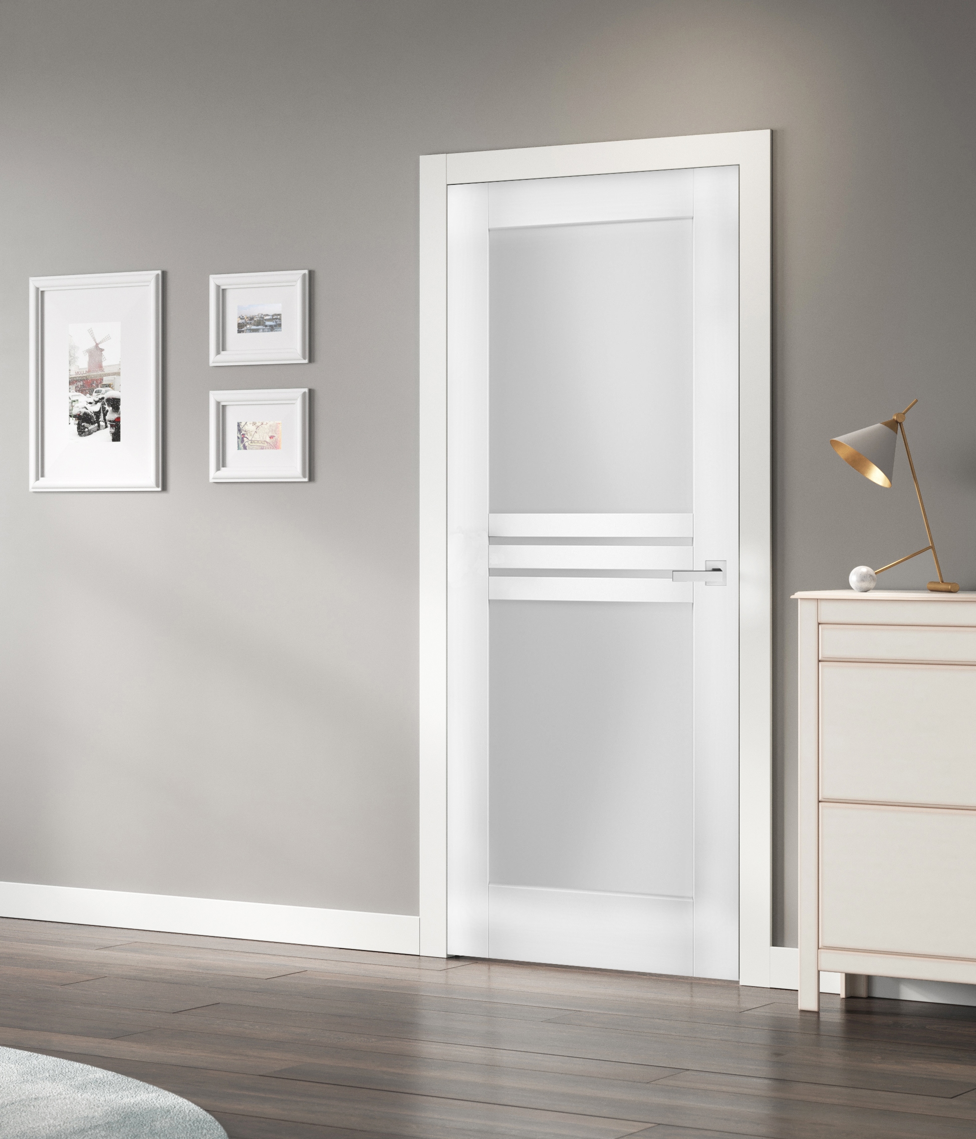 SARTODOORS 7222 18-in x 80-in White Wood Frosted Glass Interior French ...