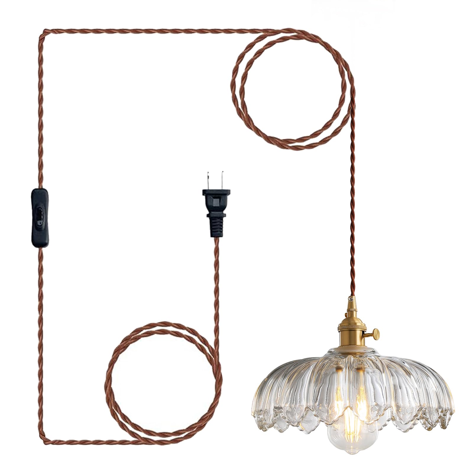 Anqtovp  Plug in Pendant Light Hanging Lamp Clear Glass Pendant Light for Kitchen Island Bedroom Dining Room Living Room E26 No Bulb