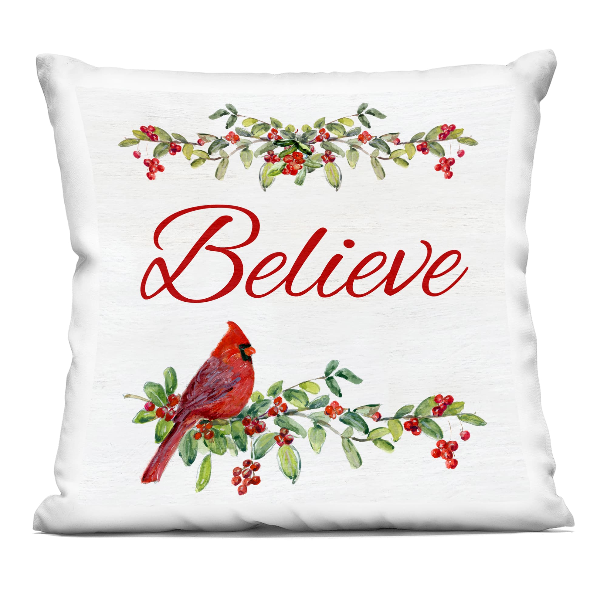 Stupell Industries PLS-184-SQW-18X18 Festive Believe Greenery Decorative Printed Throw Pillow design by Sally Swatland 18 x 7 x 18