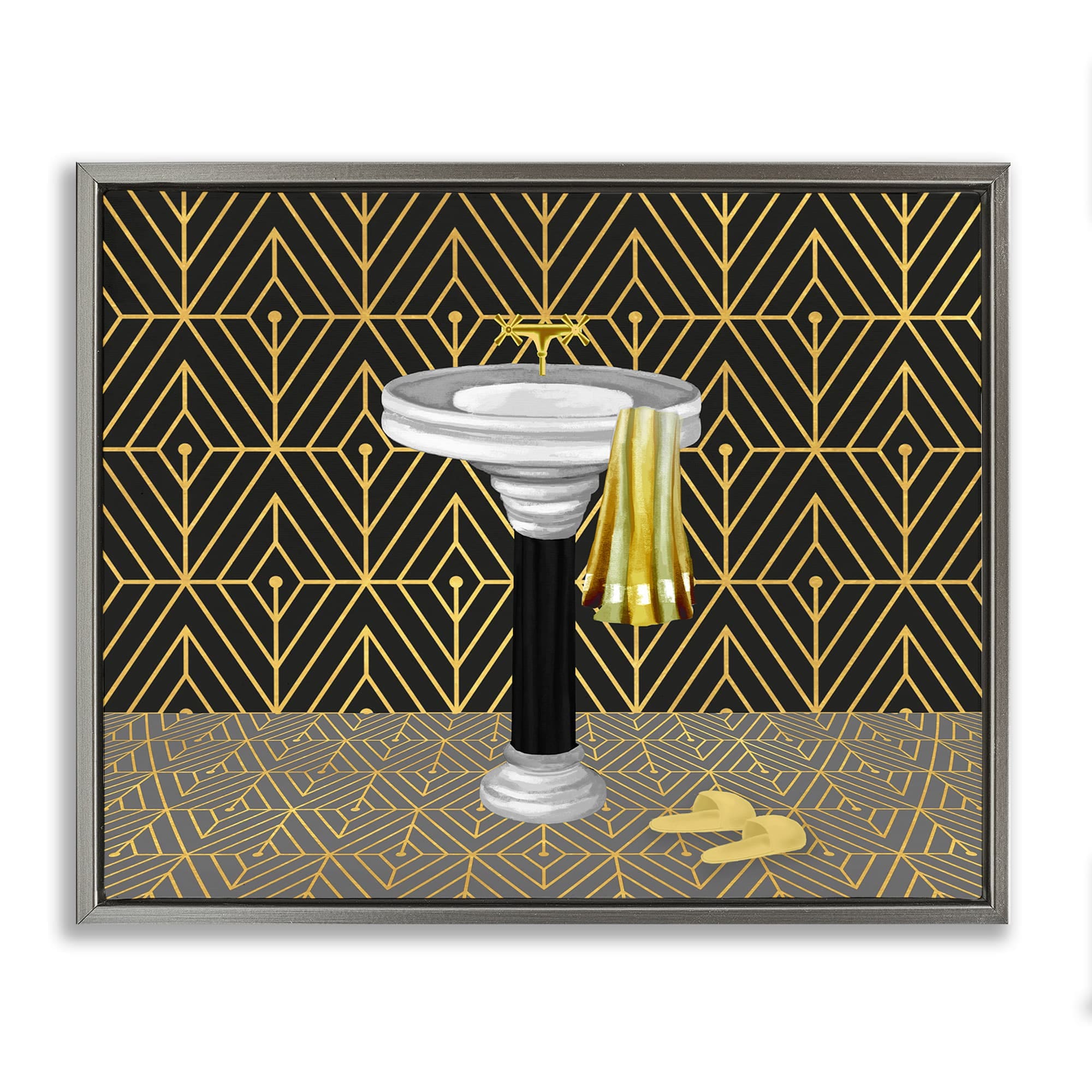 Stupell Industries BT-956-FFL-24X30 Deco Style Glam Bathroom Gray Framed Floater Canvas Wall Art By Conrad Knutsen 31 x 25