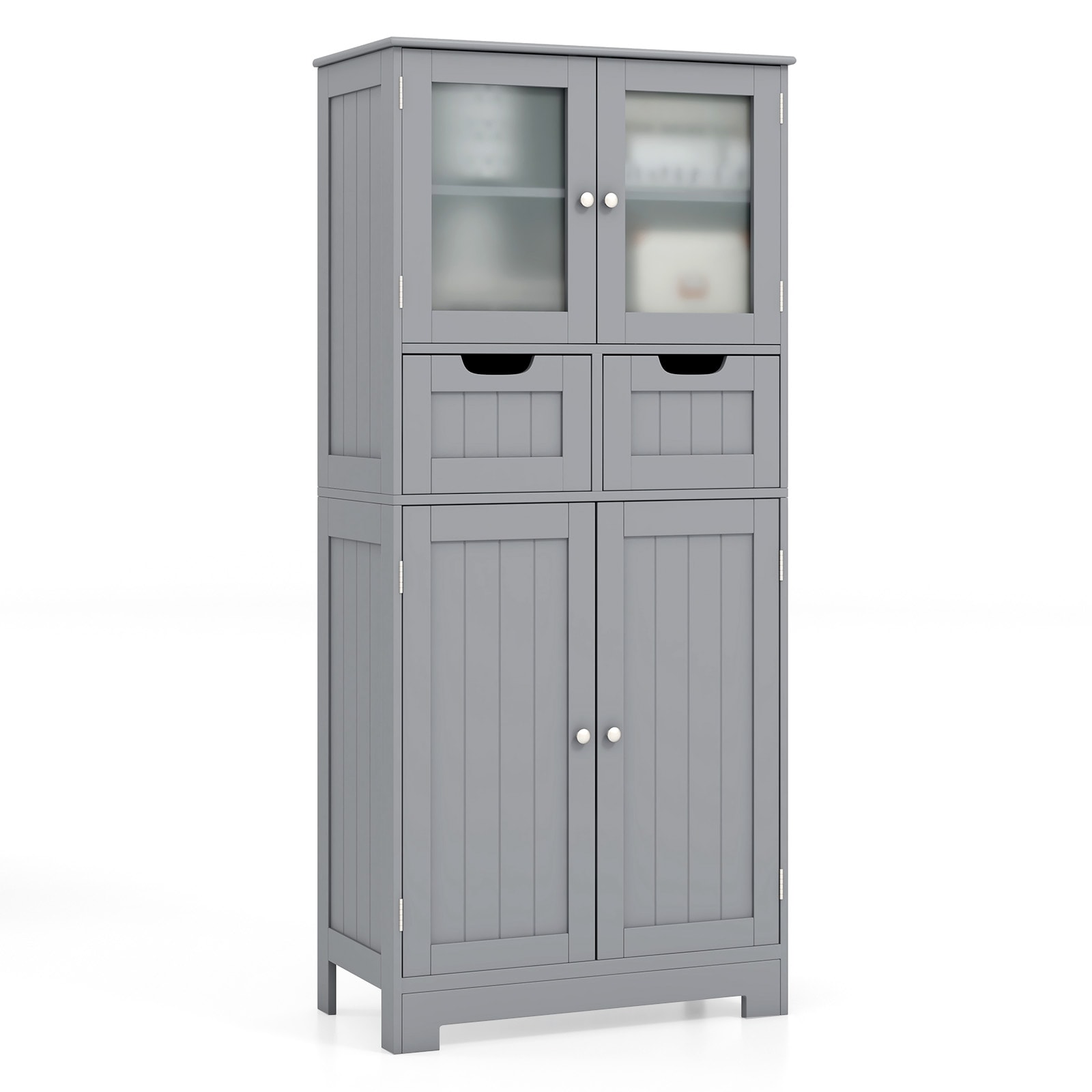Volenca 3-Tier Freestanding Bathroom Storage Cabinet 50.5-in H with 2 Drawers Tempered Glass Doors and Adjustable Shelves