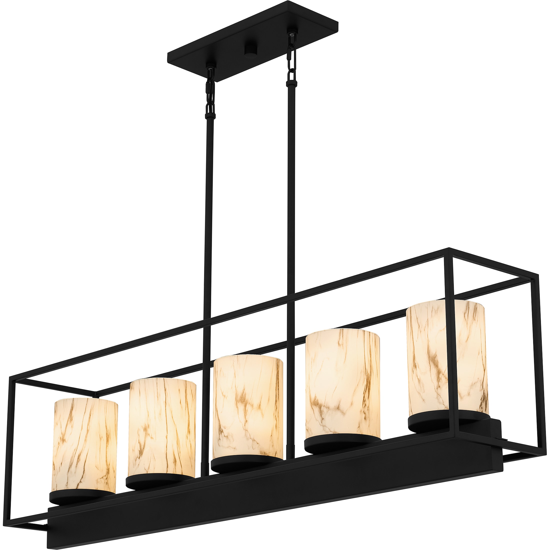 Bentley Matte Black Steel Linear Chandelier with Marble Glass Shades