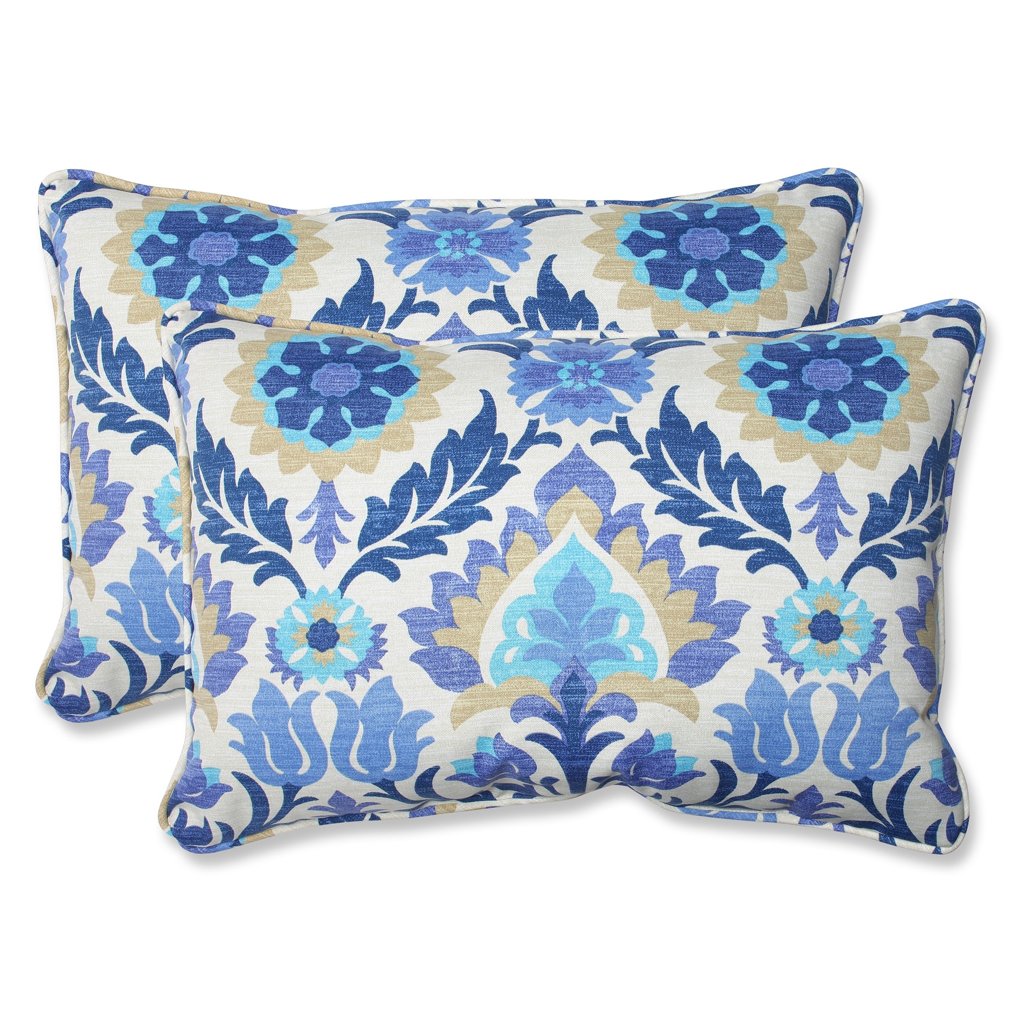 Pillow Perfect 541808 Santa Maria Azure 2-Pack Damask Blue Rectangular Throw Pillow