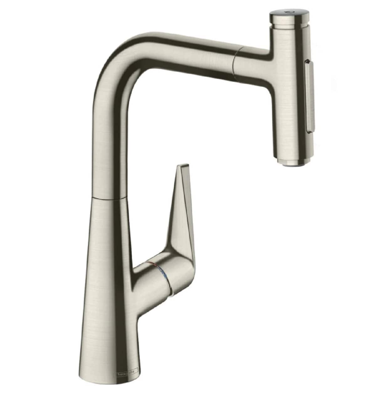 Hansgrohe 73868801 Steel Optic Single Handle Deck-mount Pull-down Kitchen Faucet with Sprayer ( Side Sprayer Included )