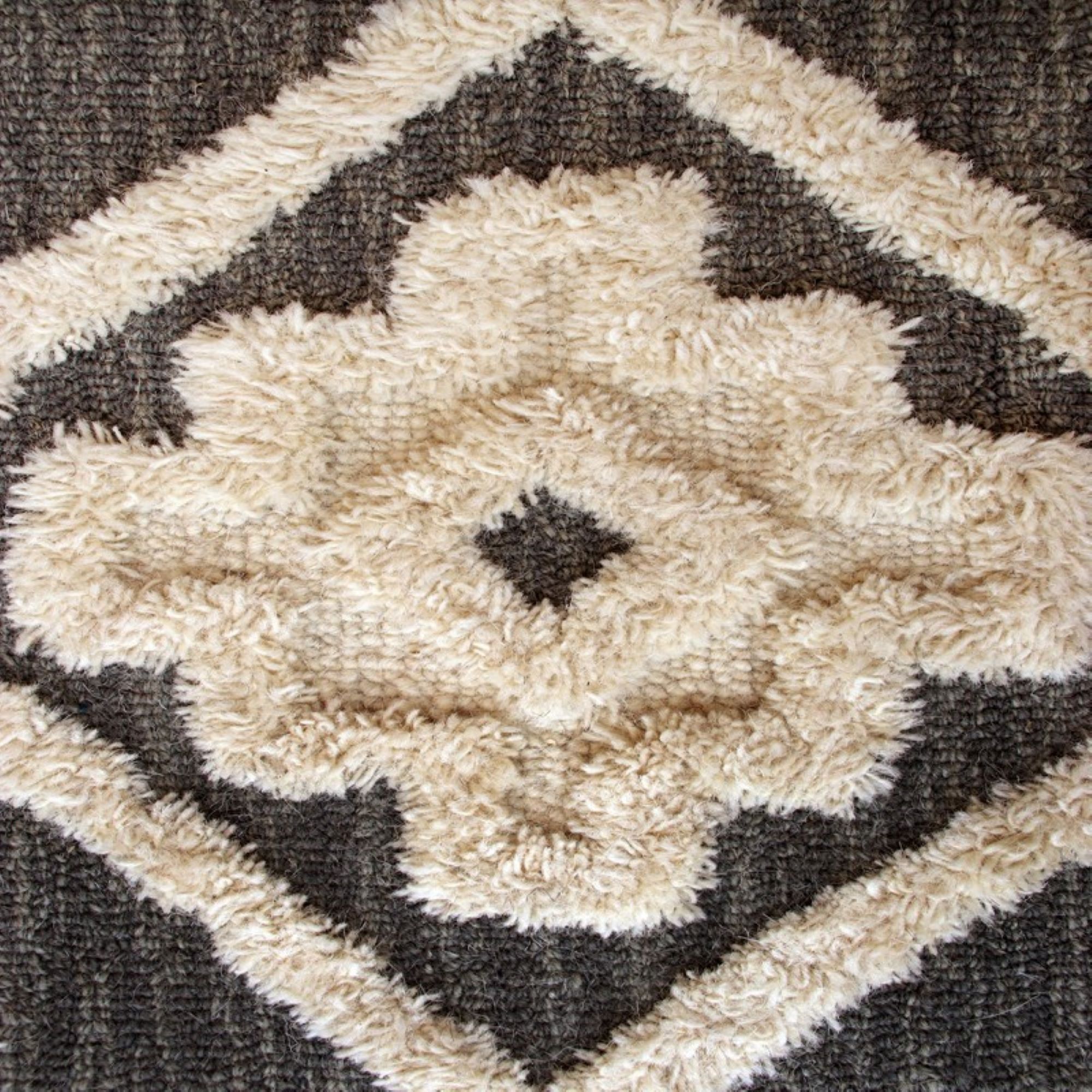 Gray and Cream Tufted Geometric Wool Round Area Rug, 6 ft.