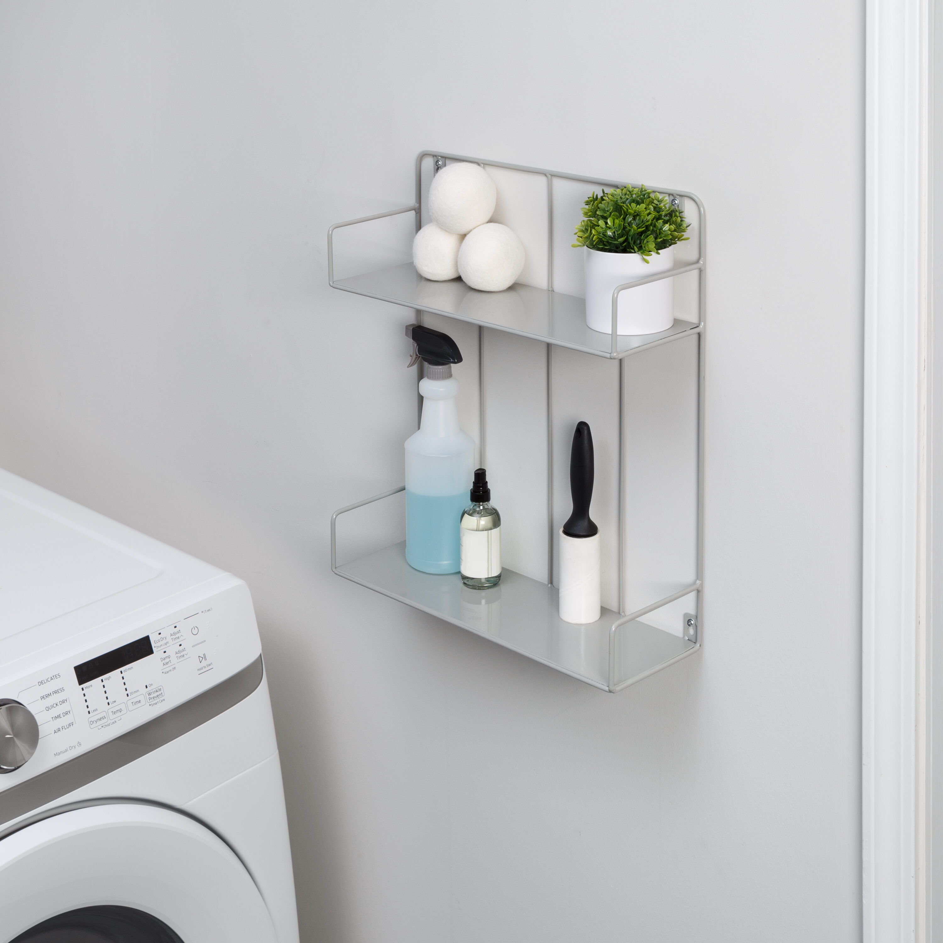 Gray Steel 2-Tier Wall Shelf with Curved Design