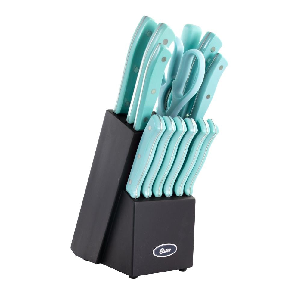 Oster Evansville 14 Piece Cutlery Set, Stainless Steel with  Turquoise Handles -: Home & Kitchen