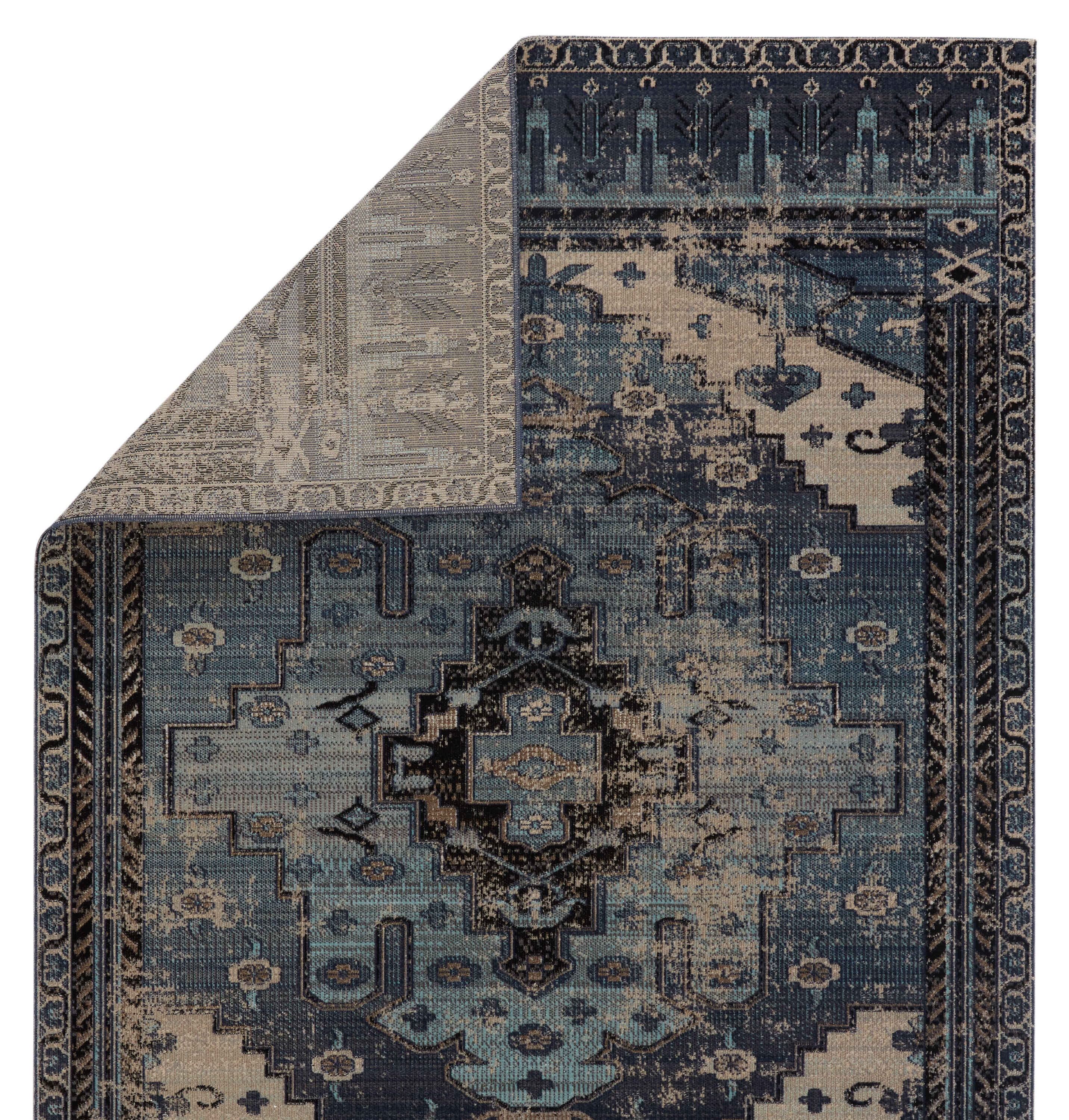 10 X 14 Blue/Gray Indoor/Outdoor Medallion Bohemian/Eclectic Area Rug ...