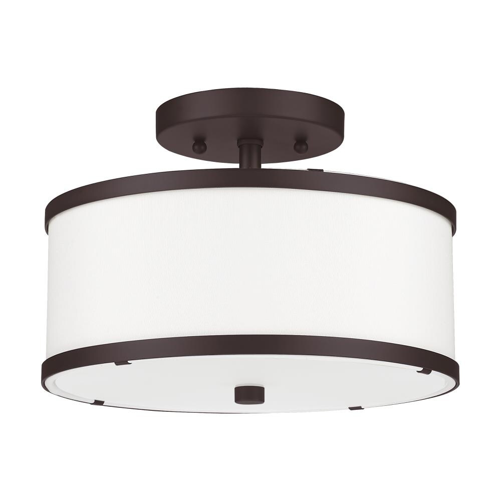 Bronze and Off-White Drum Semi-Flush Mount Ceiling Light