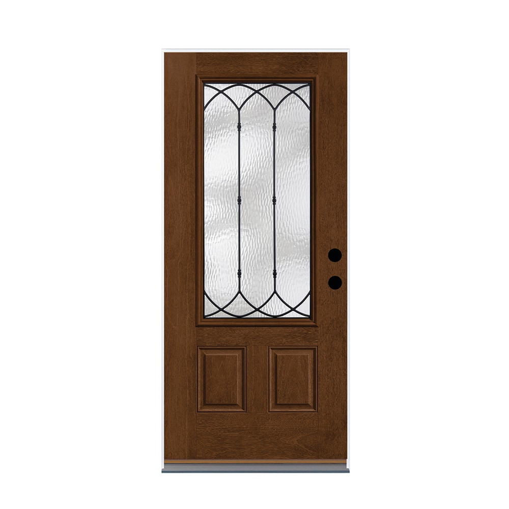 Therma-Tru Montebello 36-in x 80-in x 4-9/16-in Fiberglass 3/4 Lite Left-Hand Inswing Walnut Stained Prehung Front Door Insulating Core in Brown -  TTB646416