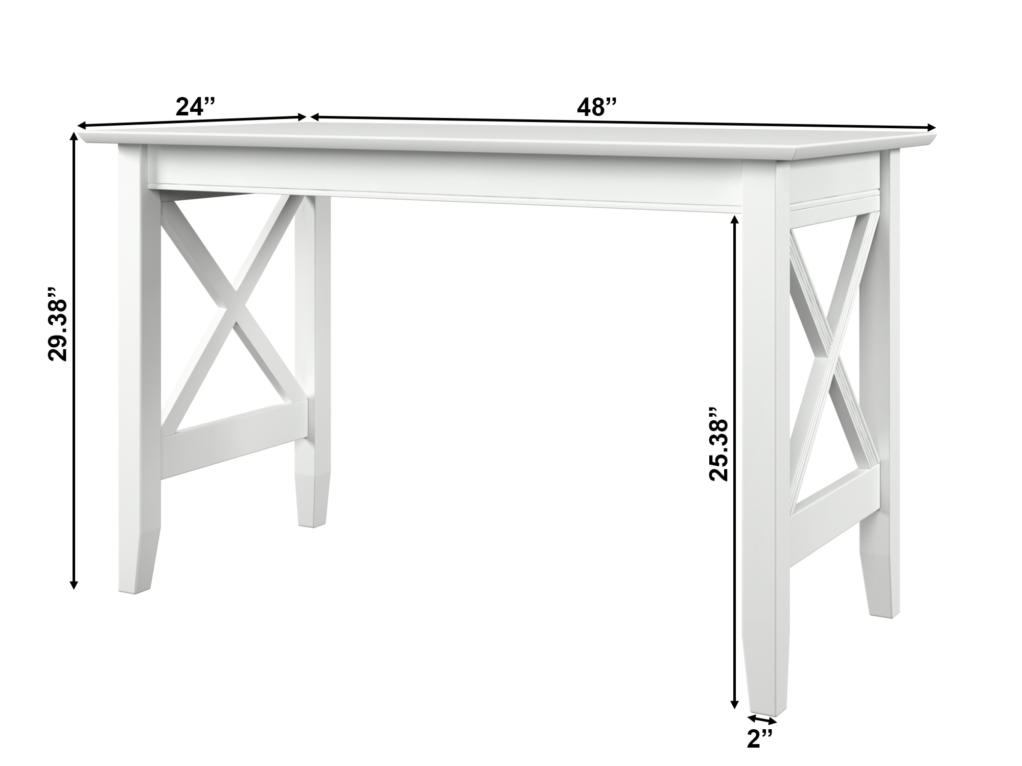 Crossed Design Solid Hardwood White Writing Desk with Drawer