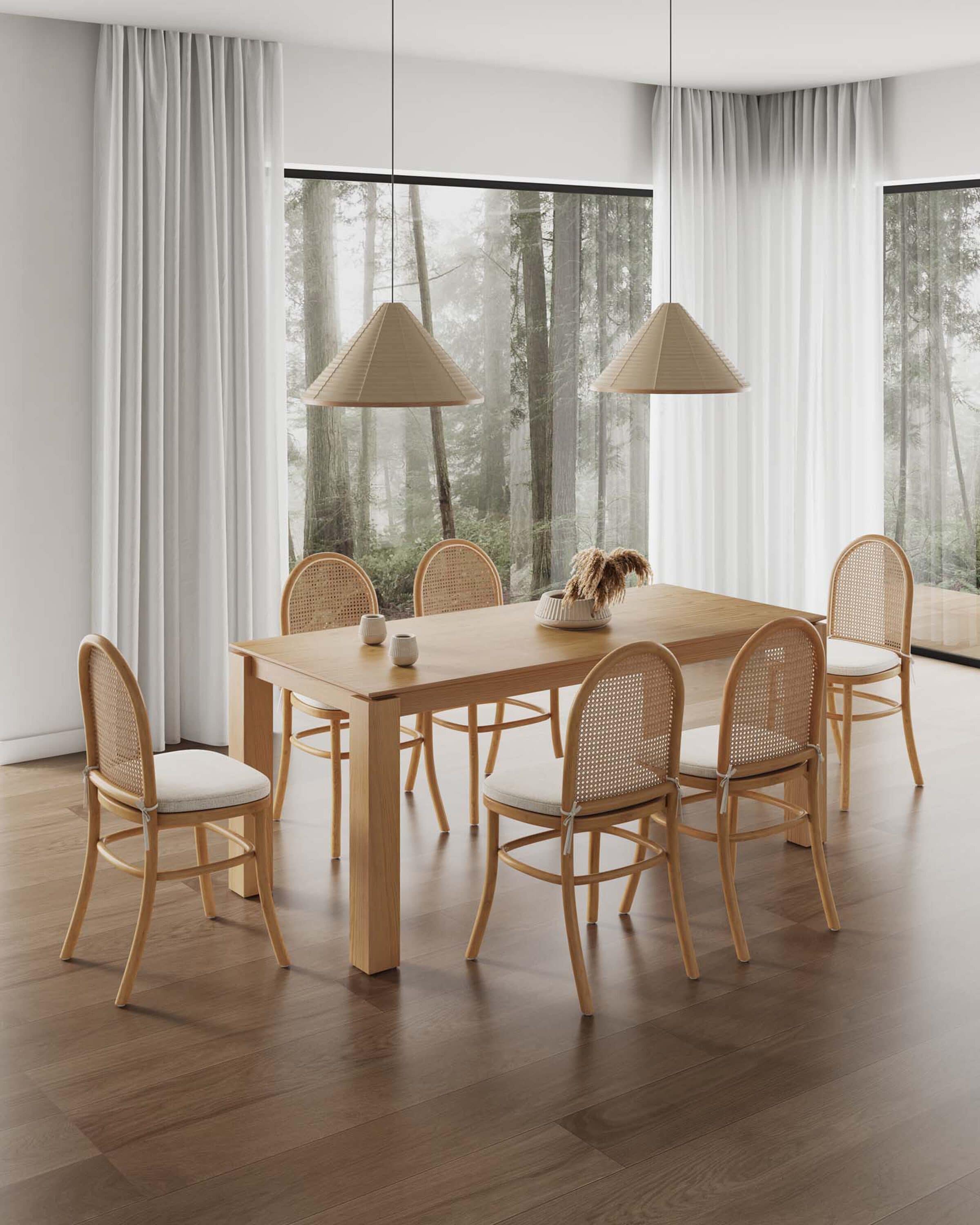 Manhattan Comfort 6-DT02DCCA05-OM Nature and Oatmeal Contemporary/Modern Dining Room Set with Rectangular Table ( Seats 6 )