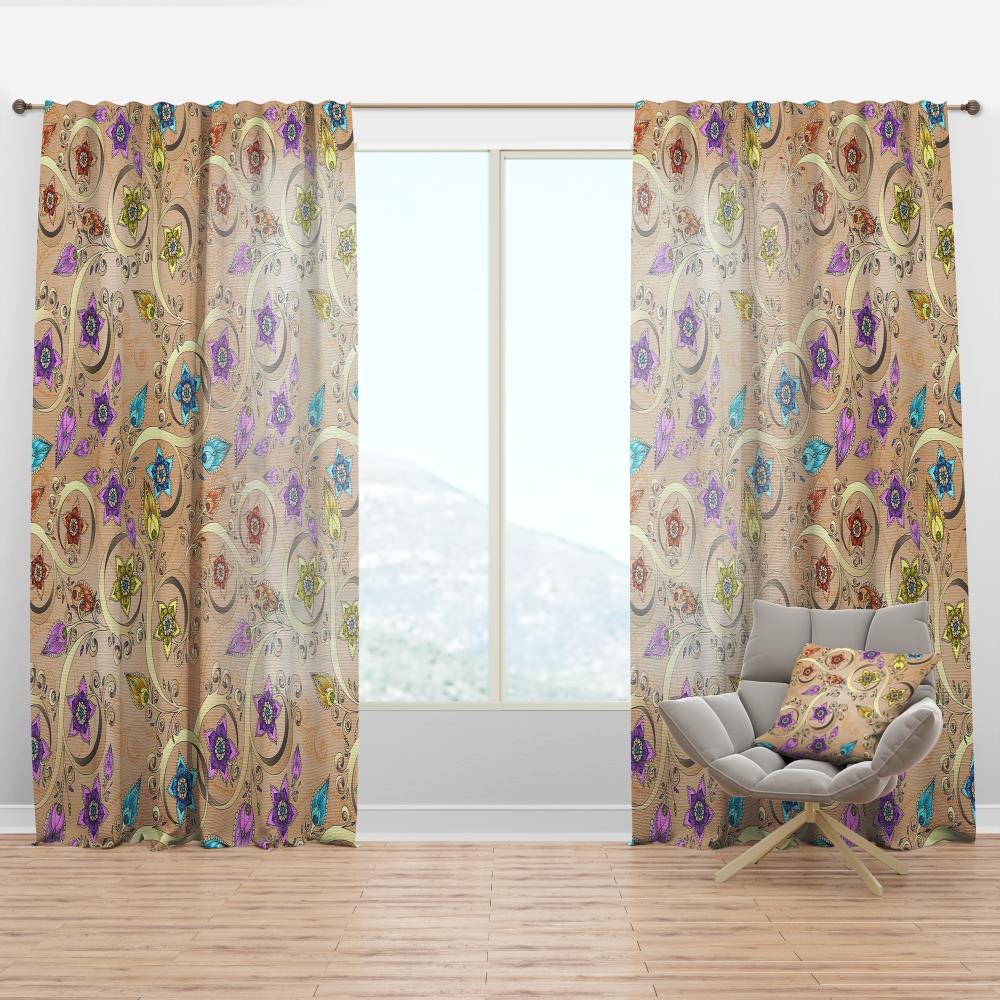 Designart CTN18895-52-120 120-in Brown Floral Room darkening Thermal lined Rod pocket Single curtain panel