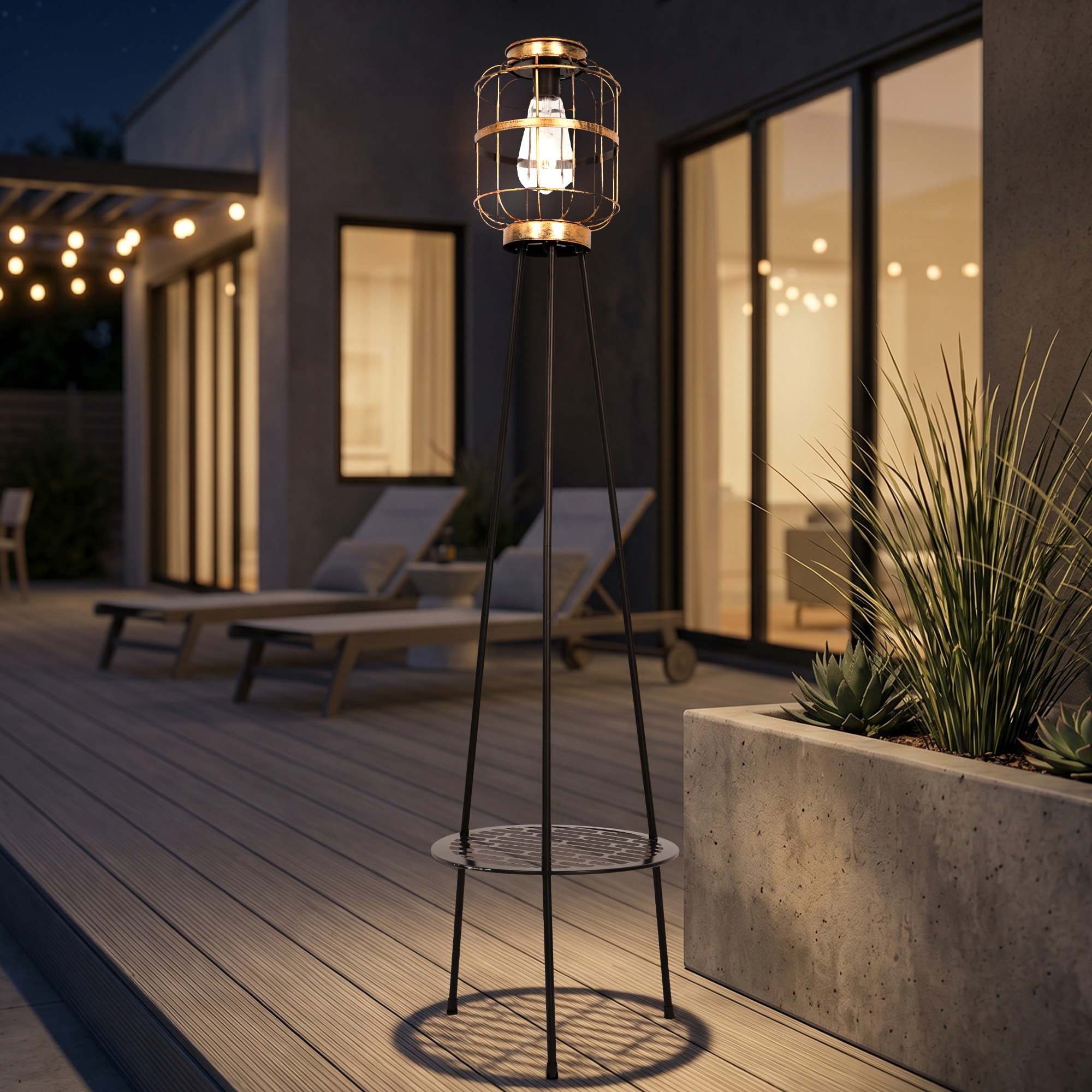EFPERFECT 41-inch Tall Outdoor Solar-Powered Flower Stand Floor Lamp