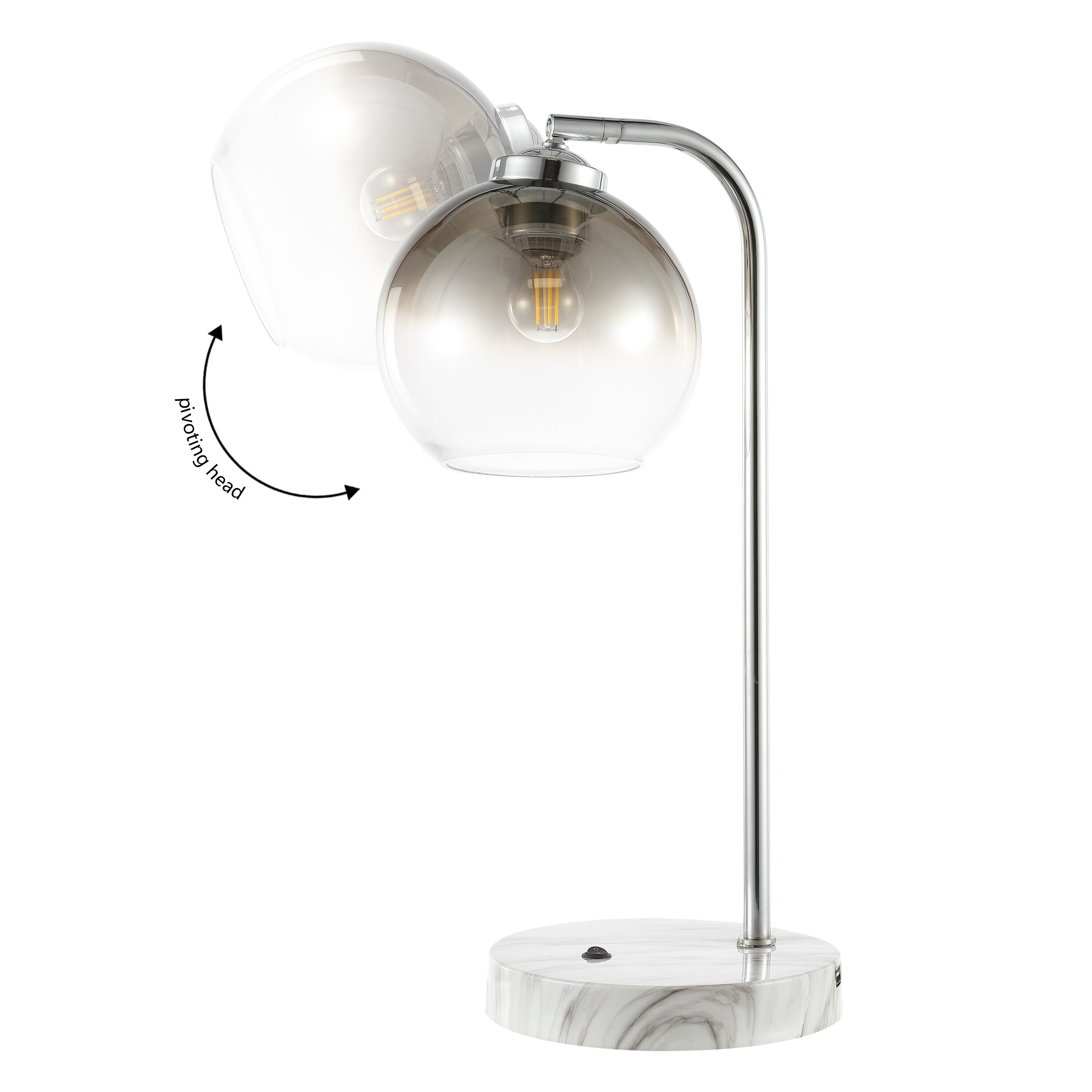 Ada 20" Chrome Industrial Glass LED Task Lamp with USB Port