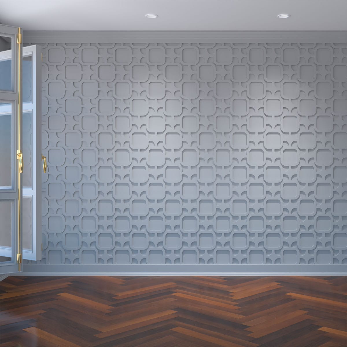 Ekena Millwork WALP08X08LAN 12-7/8-in x 7-3/8-in Smooth Paintable/Stainable White PVC Fretwork Wall Panel ( 0.59-sq ft )