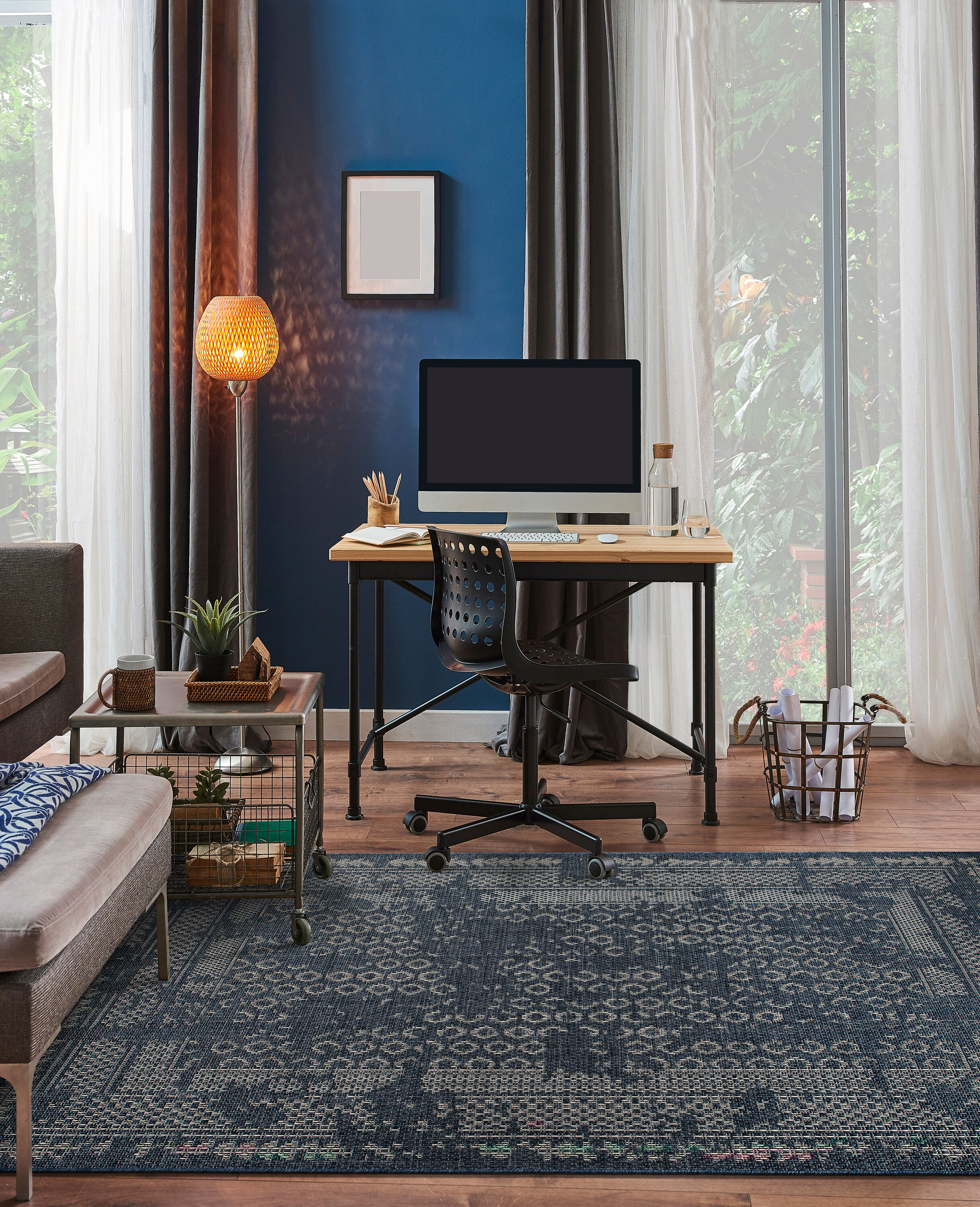 Blue Geometric Synthetic Flat Woven 5' x 7' Area Rug