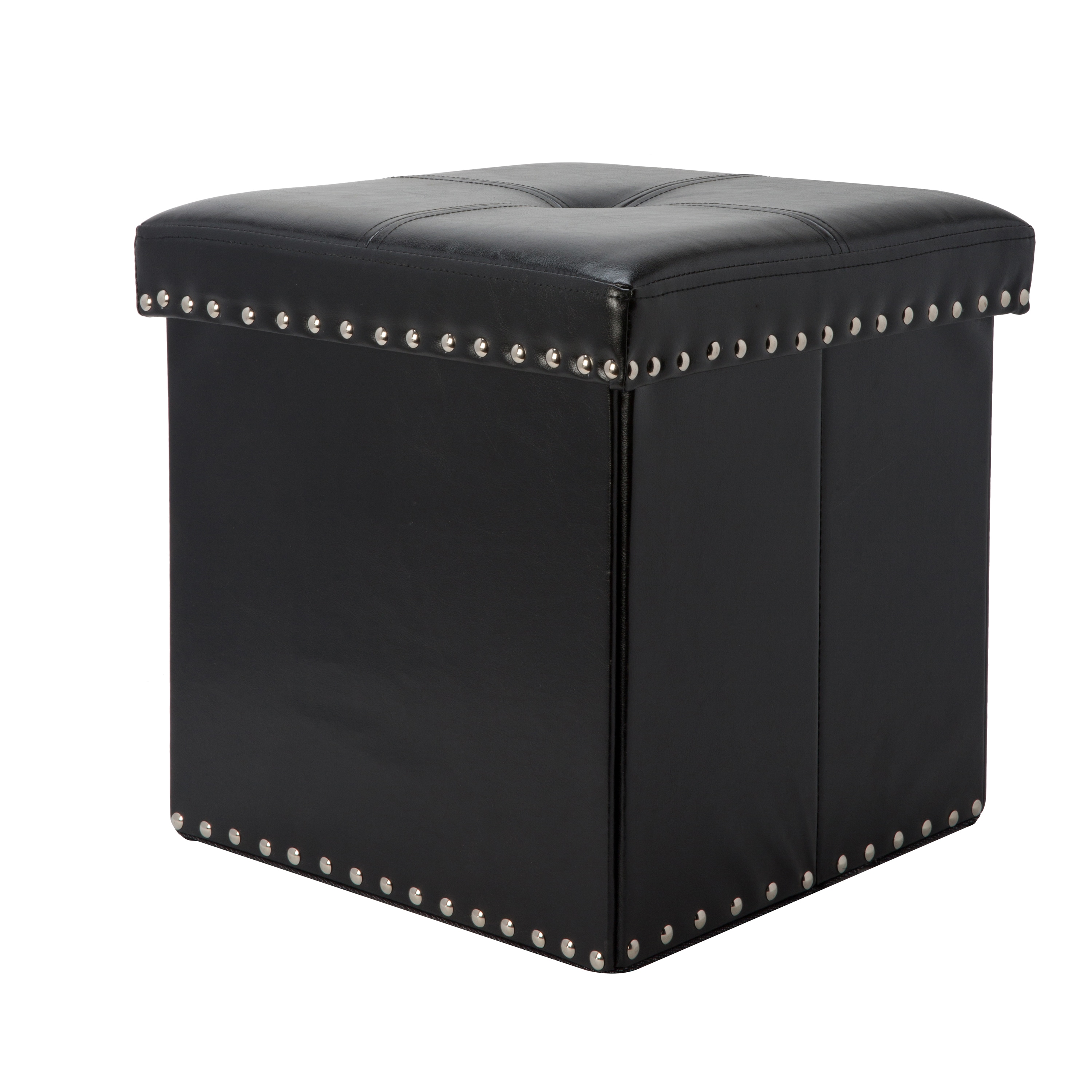 Simplify F-0668-BLACK Casual Black Faux Leather Storage Ottoman