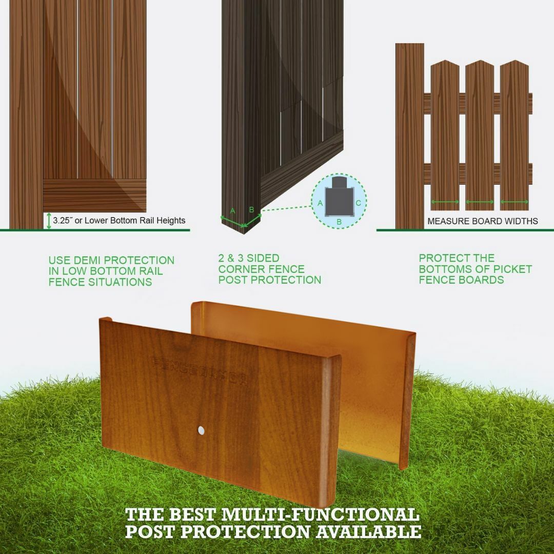 Fence Armor Full Protection Post Guard 6-in Powder Coated Decoral Textured Redwood Galvanized Steel Bracket For Multiple Fence Types