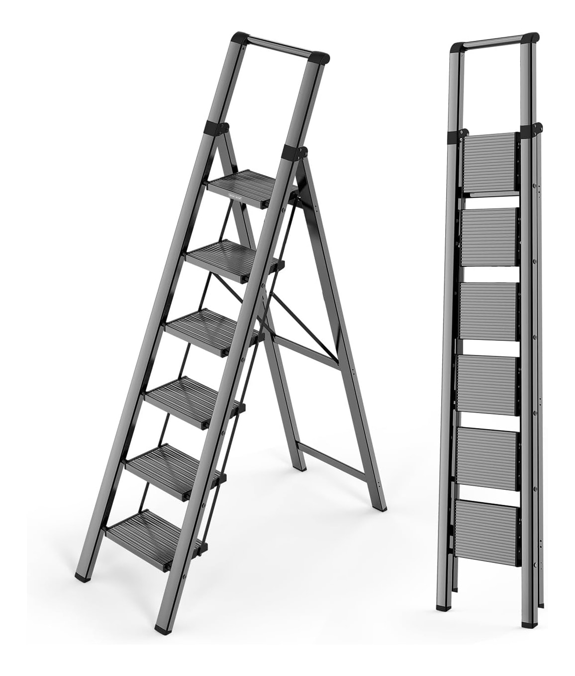 Etokfoks  6 step ladder for 12 feet high ceiling with lightweight foldable design nonslip wide pedals and handrail supports 300 lb capacity