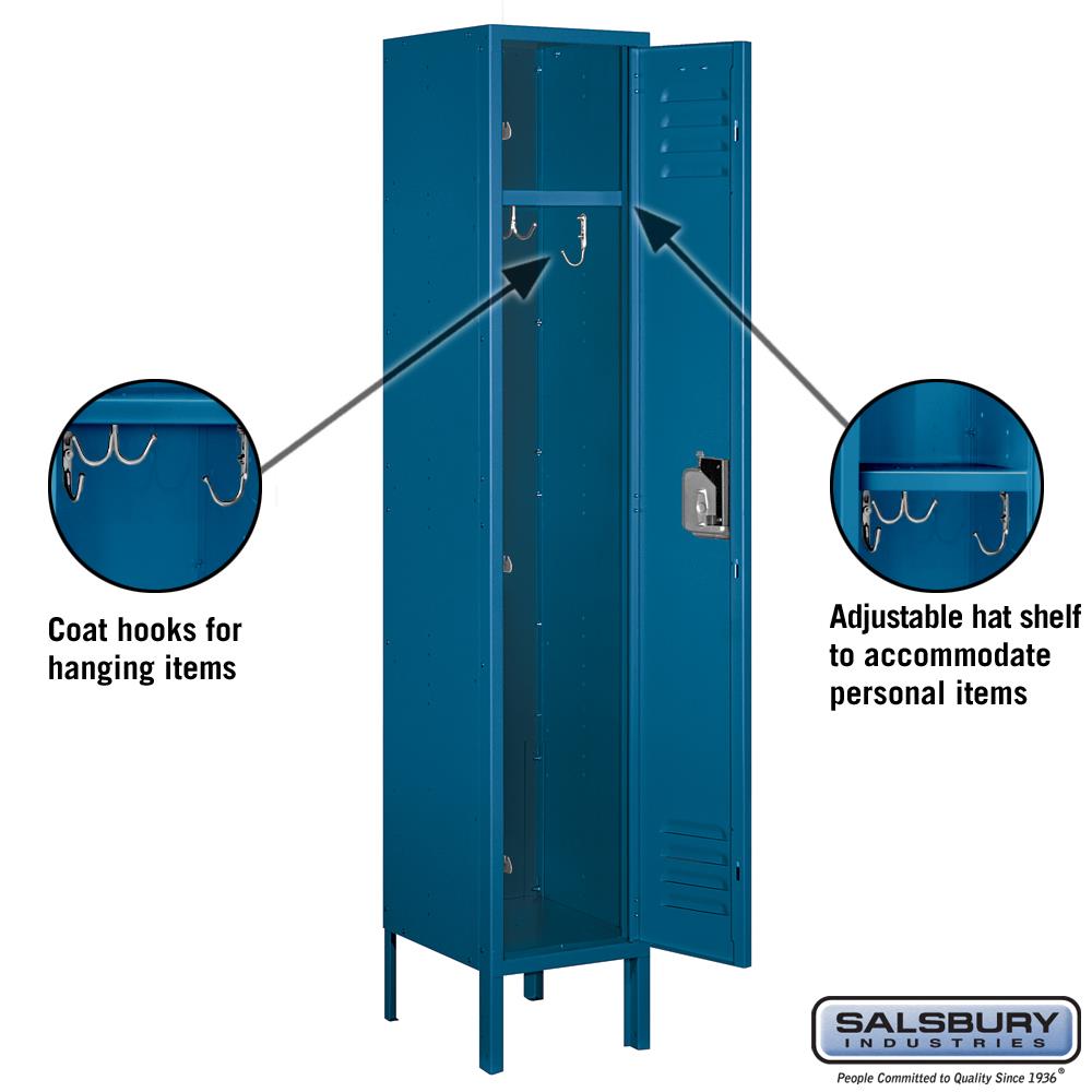 Gray Salsbury Industries 61158GY-U Single Tier 12-Inch Wide 5-Feet High 18-Inch Deep Unassembled Standard Metal Locker 