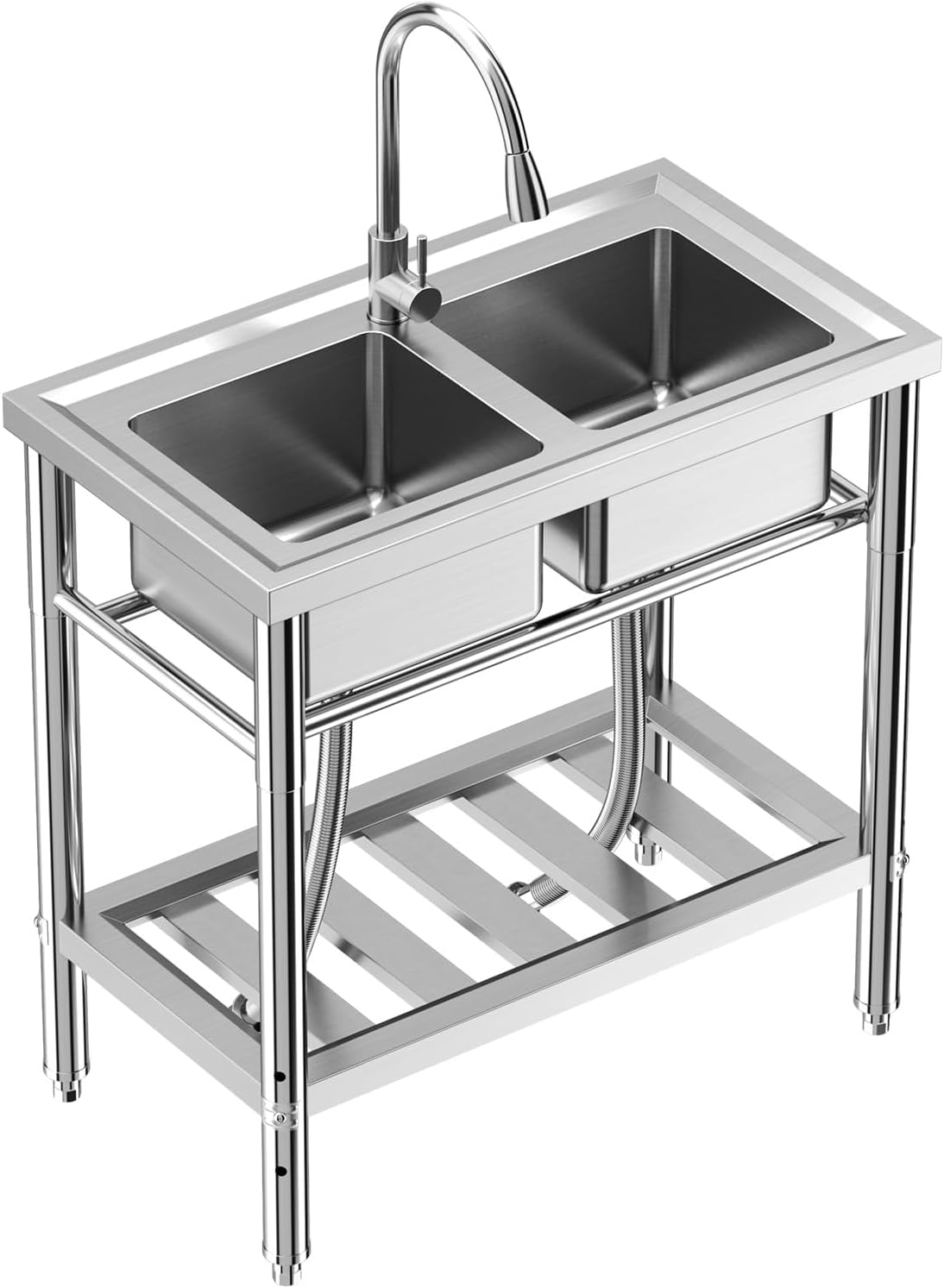 GAOMON - 33x18in Stainless Steel Utility Sink NSF Certified Freestanding Single Bowl with 360  Ho...
