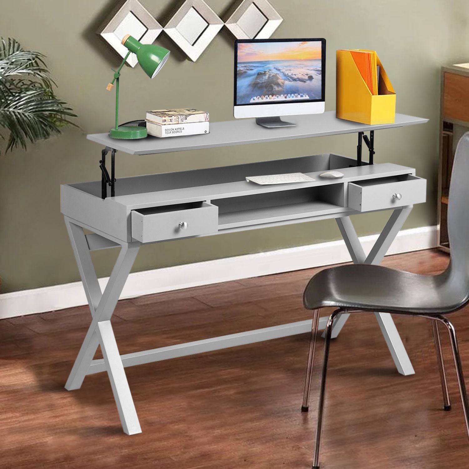 adjustable height office desk with drawers