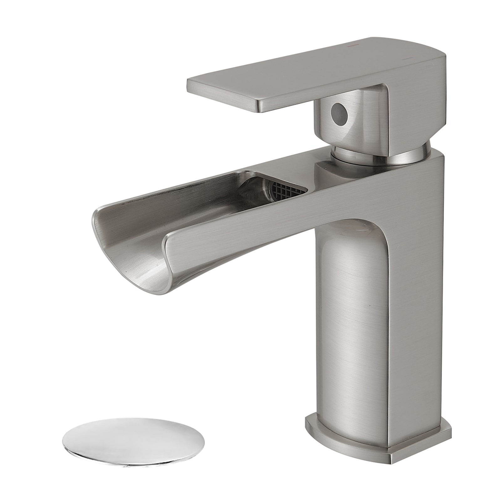 WELLFOR - Brushed Nickel Single hole 1-handle Waterfall Bathroom Sink Faucet with Drain