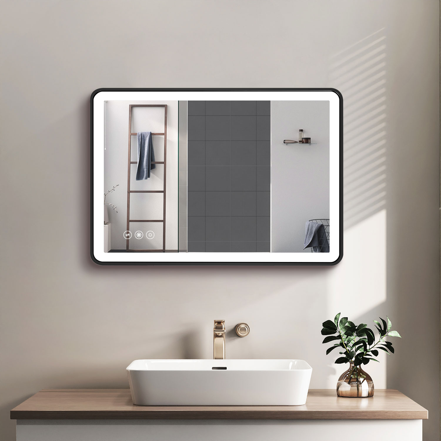 AAZJ 24-in x 32-in Dimmable Lighted Fog Free Bathroom Vanity Mirror ...