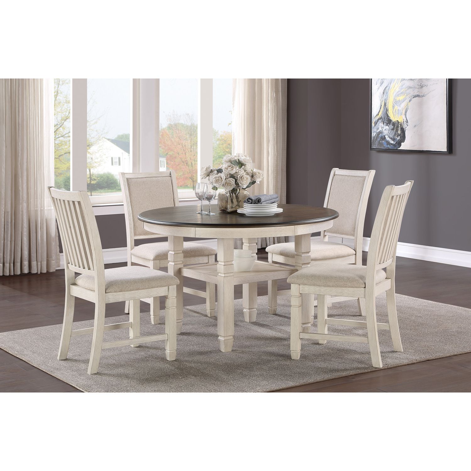 JASMODER B011S00217 Antique White Contemporary/Modern Dining Room Set with Rectangular Table (Seats 4)