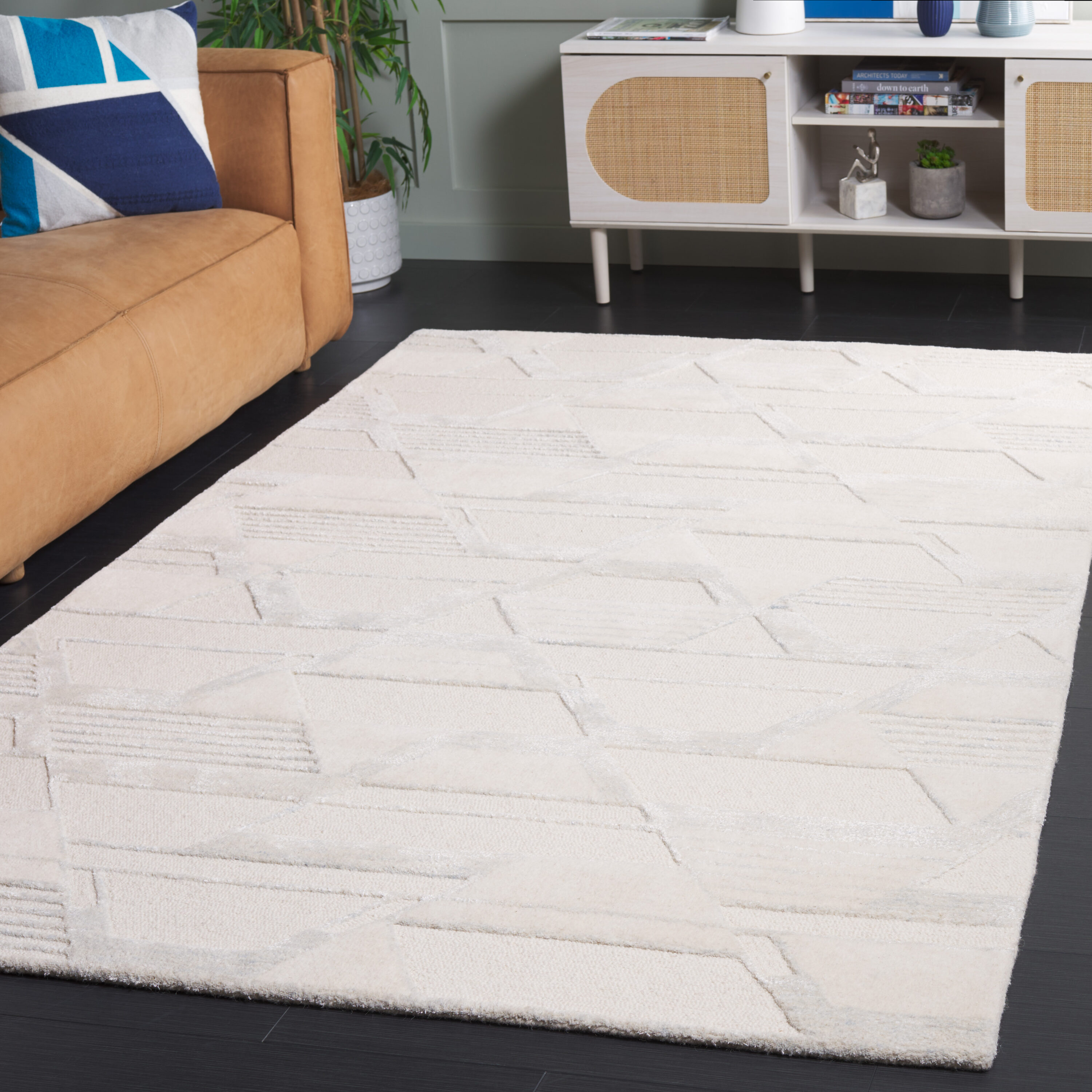  Mykonos 102 Ivory/Blue Contemporary 5ft x 8ft Medium Rectangle Rug