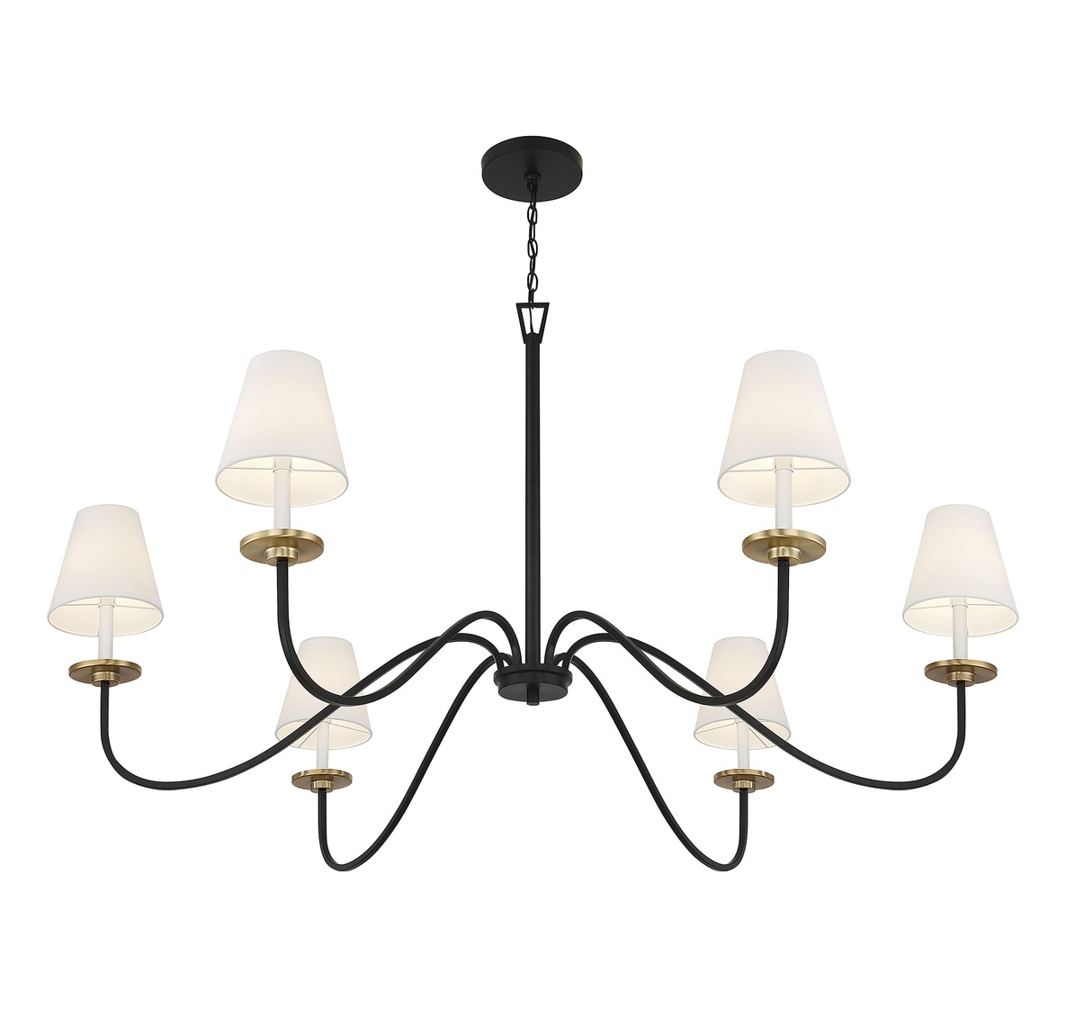 Black and Brass 6-Light Chandelier with White Shades