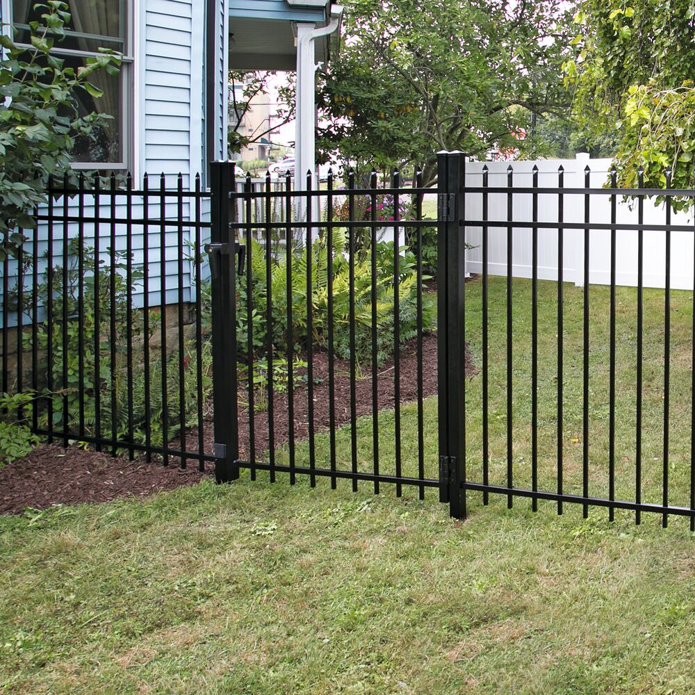 Freedom Providence 5-ft H x 6-ft W Black Aluminum Decorative Spaced picket Fence panel