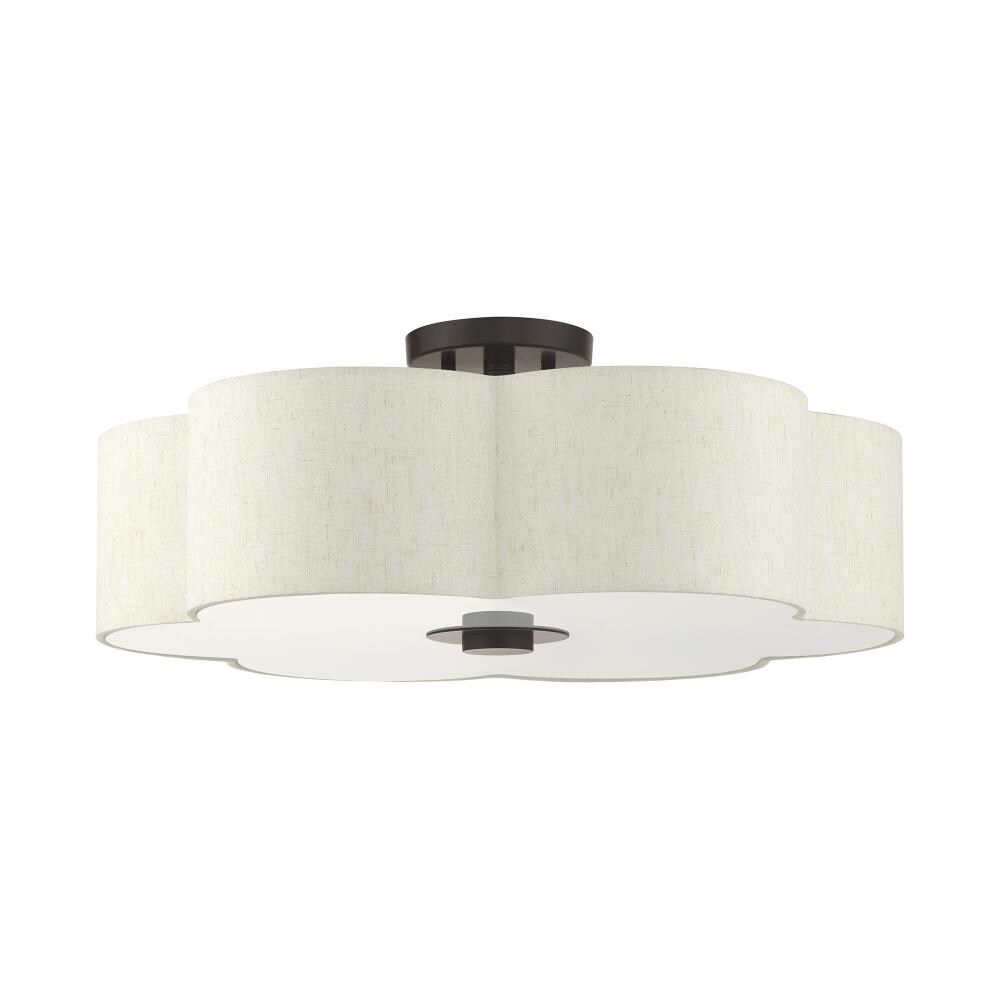 Solstice English Bronze 5-Light Semi-Flush Mount with Oatmeal Shade