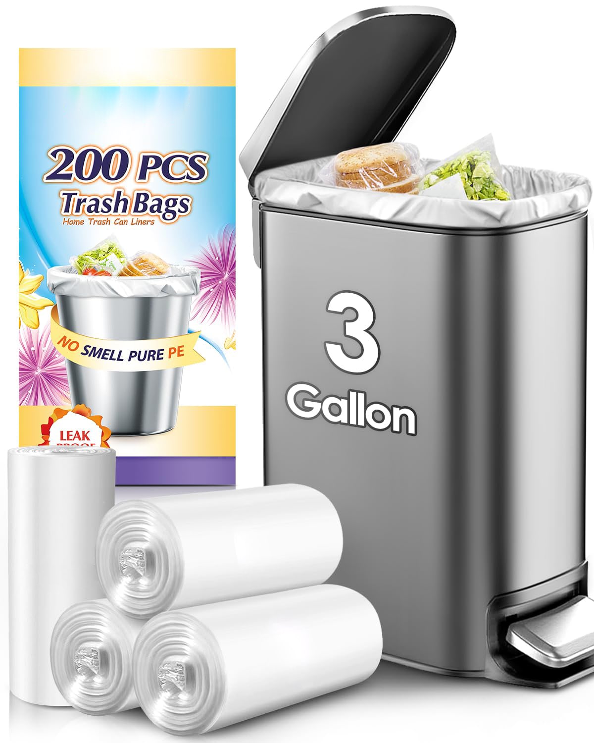 AOIZGMY  3 gallon trash bags 200 pack clear plastic bin liners fit 10 liter waste baskets leakproof star seal for bathroom kitchen office home