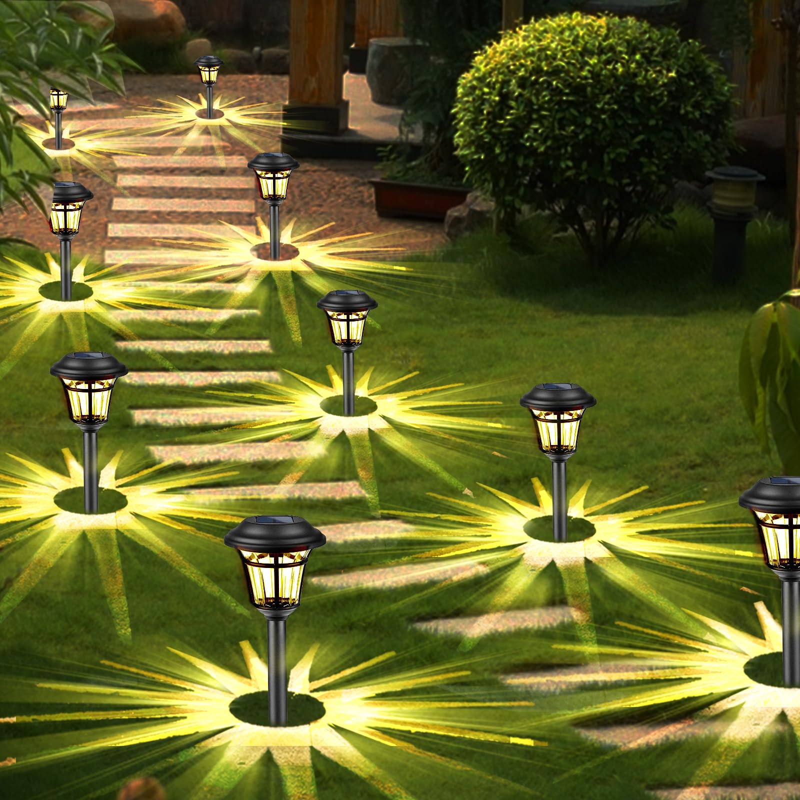 IUEST Solar Pathway Lights Outdoor 12 Pack Warm White Waterproof Garden ...