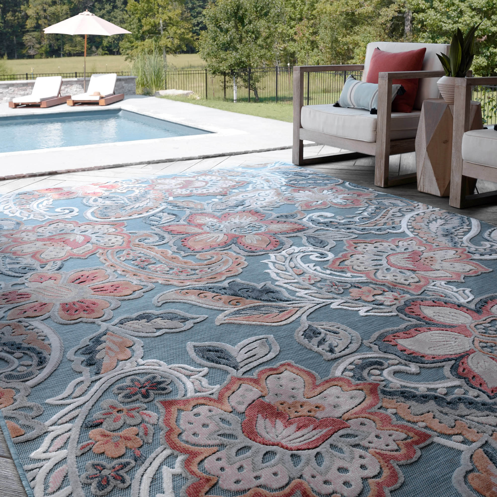 Tayse TRP1335 4X6 Tropic 4 x 6 (ft) Flatweave Polypropylene Aqua Rectangular Indoor/Outdoor Area rug