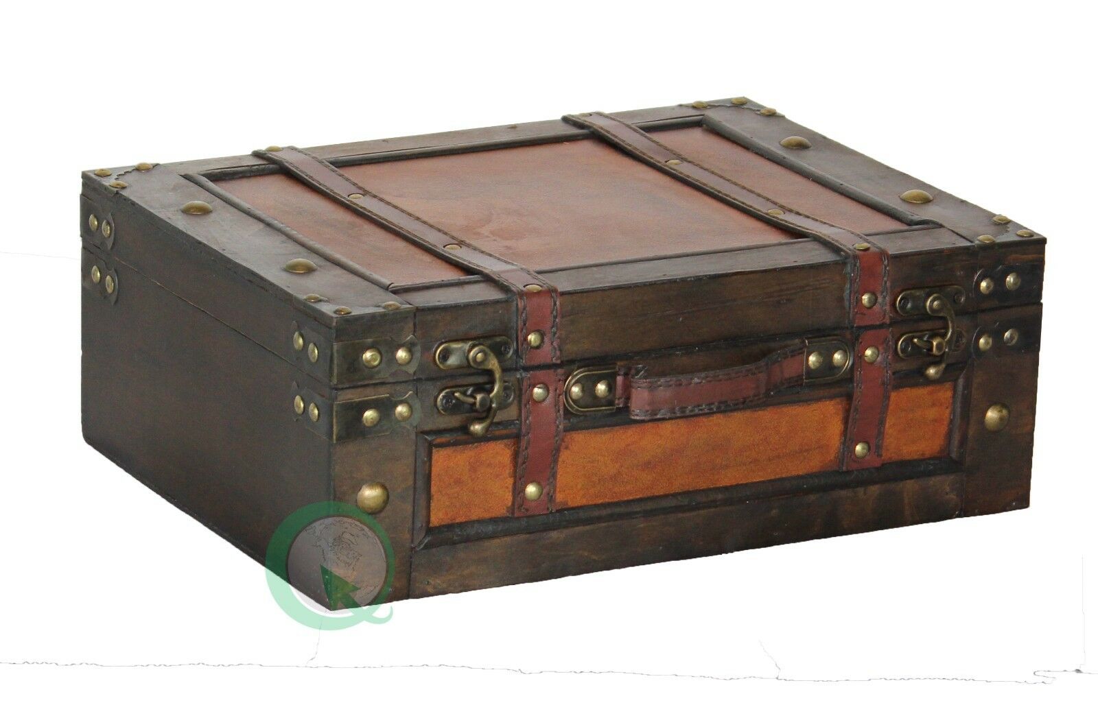Wnvivi Retro Wooden Suitcase,Treasure Chest Box with Leather Belt