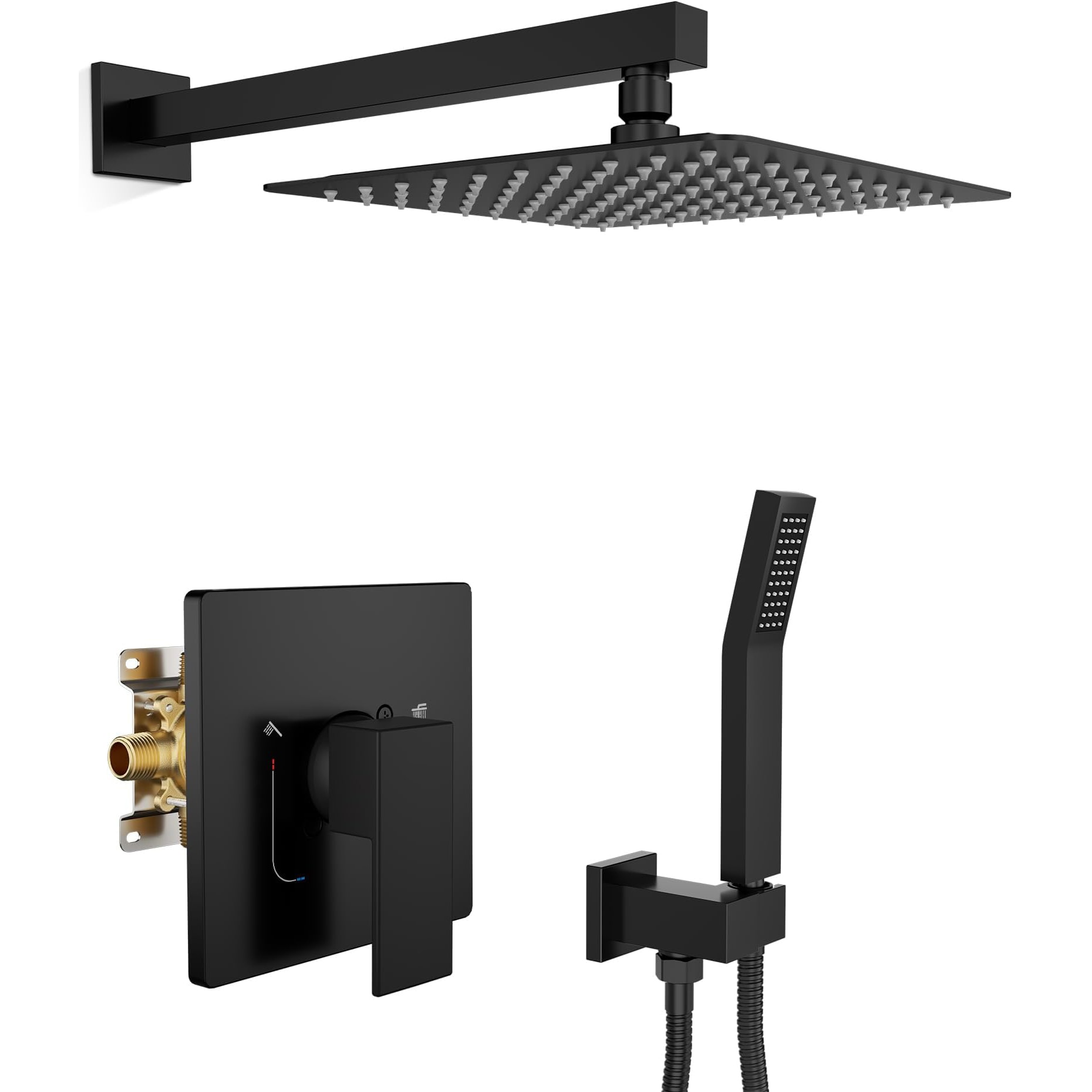 Afoxsos 10 inch square rain shower head set wall mounted aircraft grade 304 stainless steel self cleaning nozzles water saving adjustable angle 1 Set