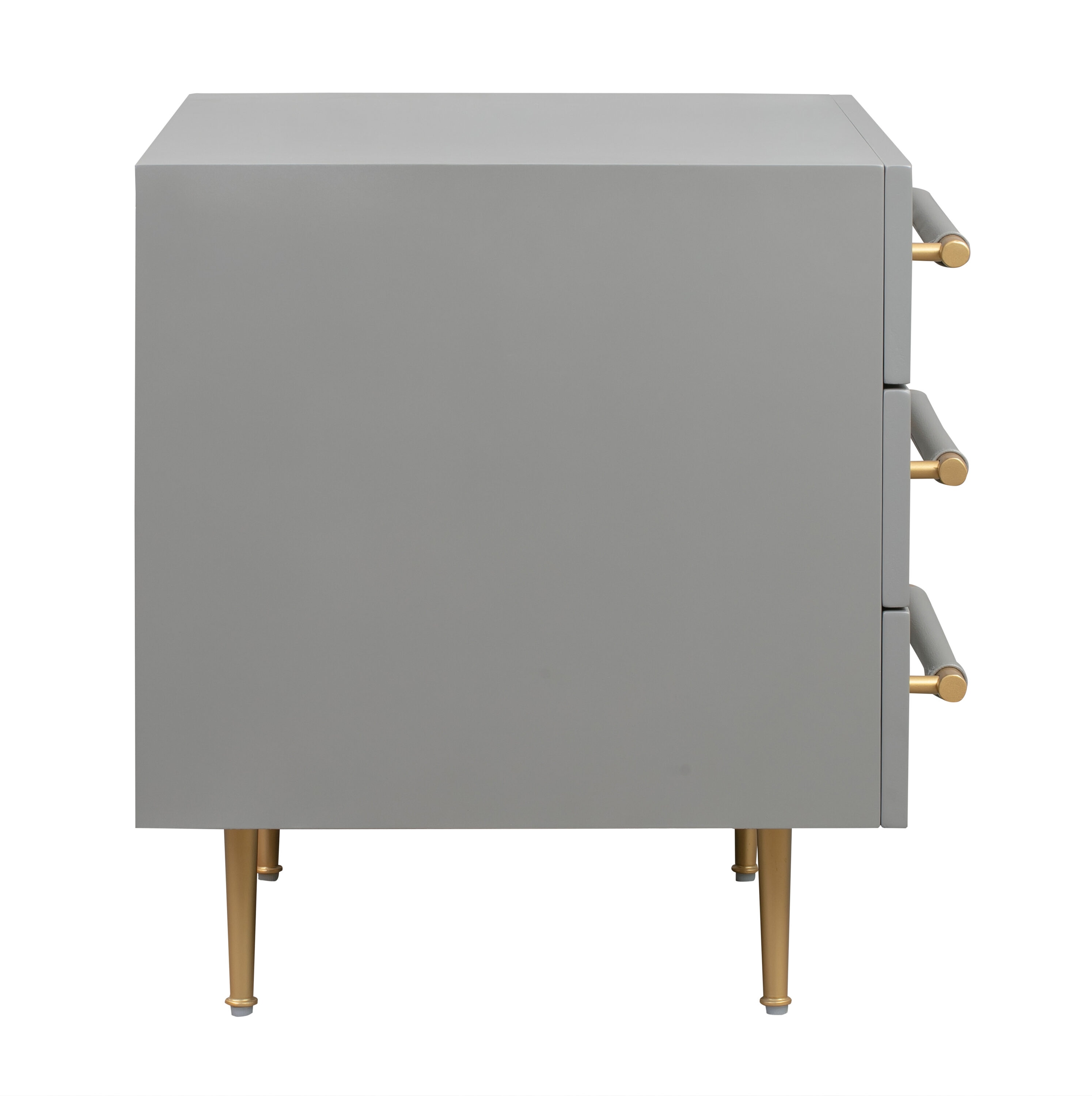 Gray 3-Drawer Nightstand with Brass Accents