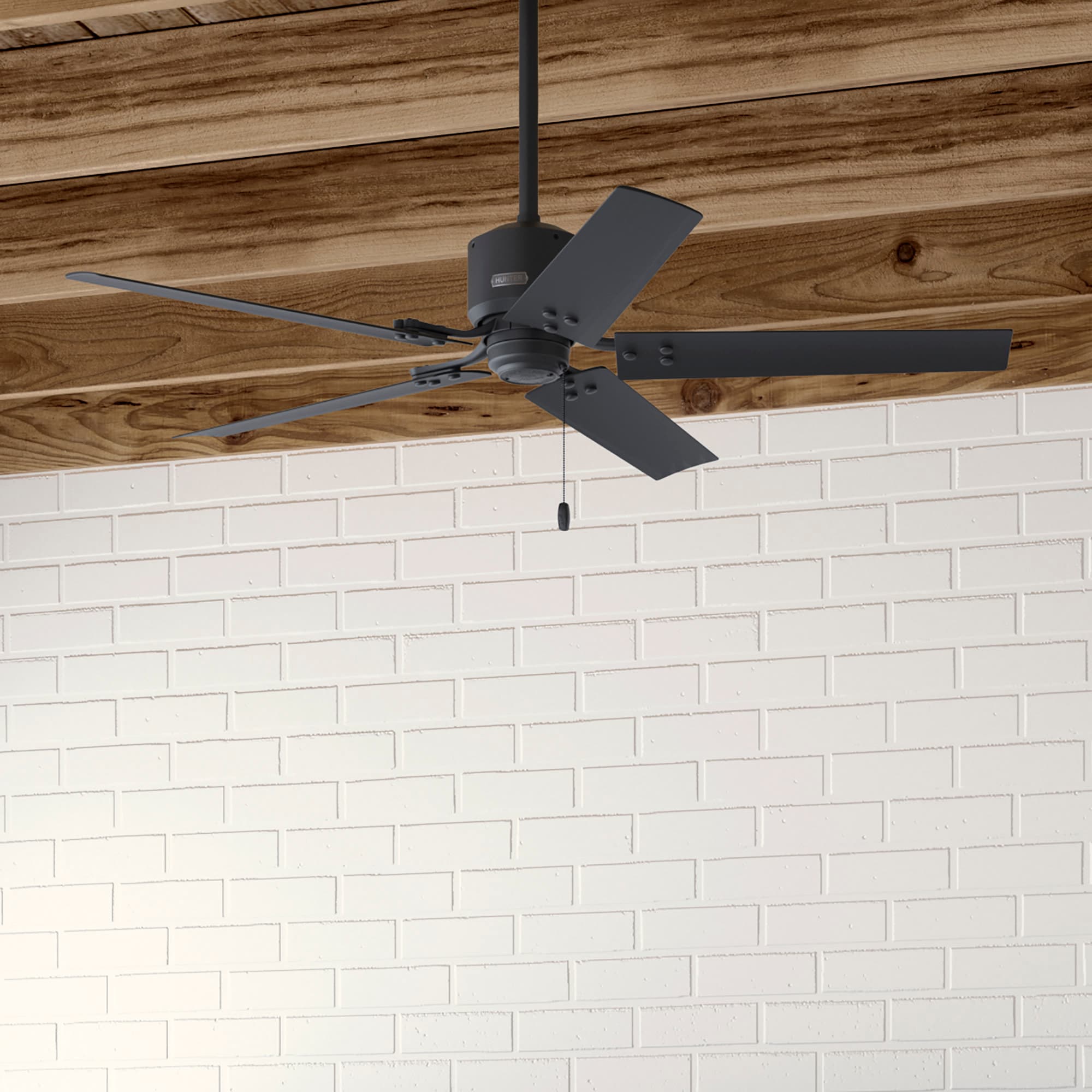 Hunter 51459 Windbound 52-in Outdoor Matte Black with Matte Black Blades Ceiling Fan Without Light ( 5 -Blade )