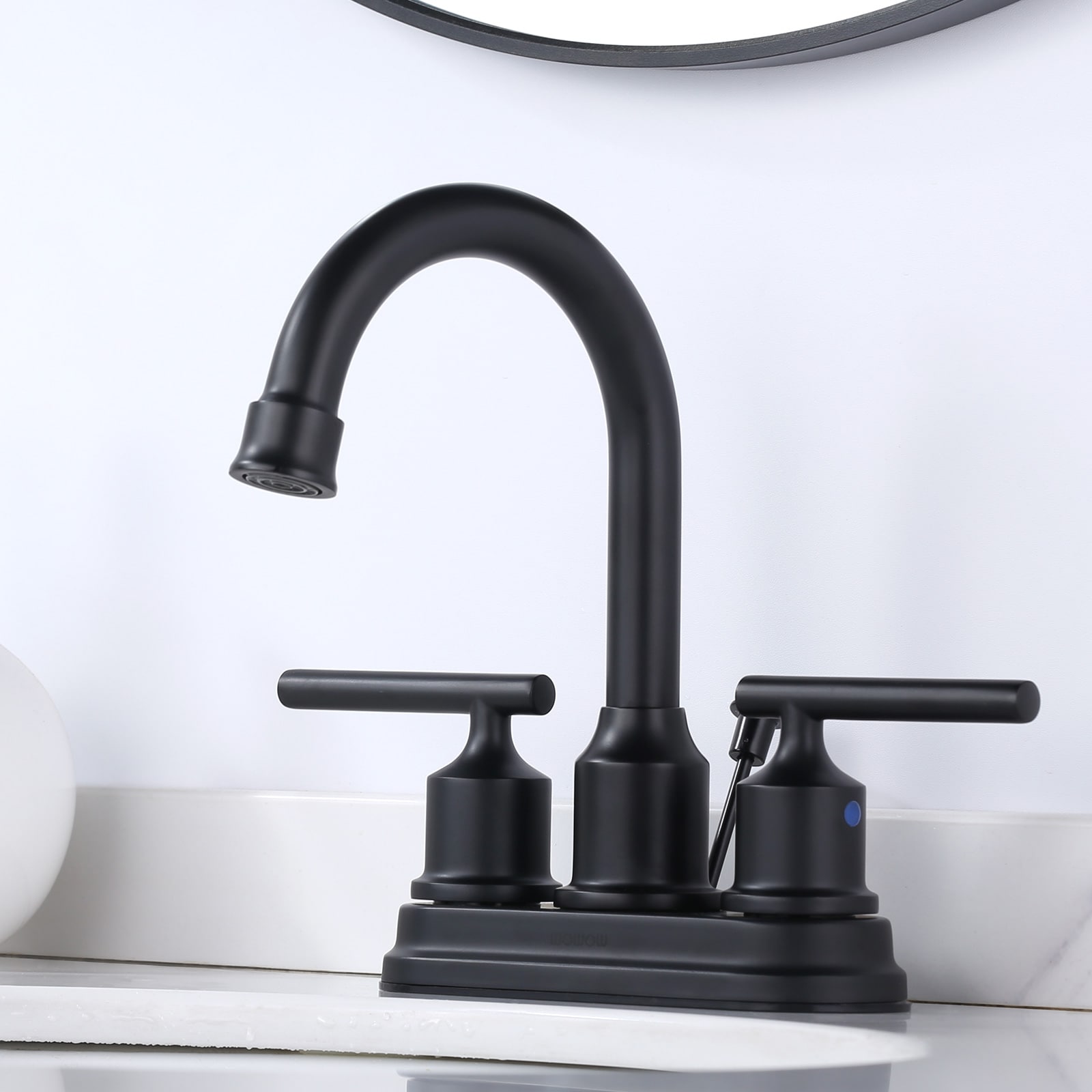 Two Handle Centerset Bathroom Faucet in Matte Black 25847LF-BL