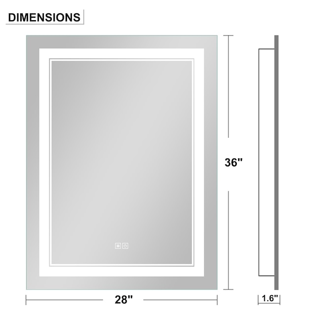 NeuType 24-in x 32-in Dimmable Lighted Glass Fog Free Frameless ...