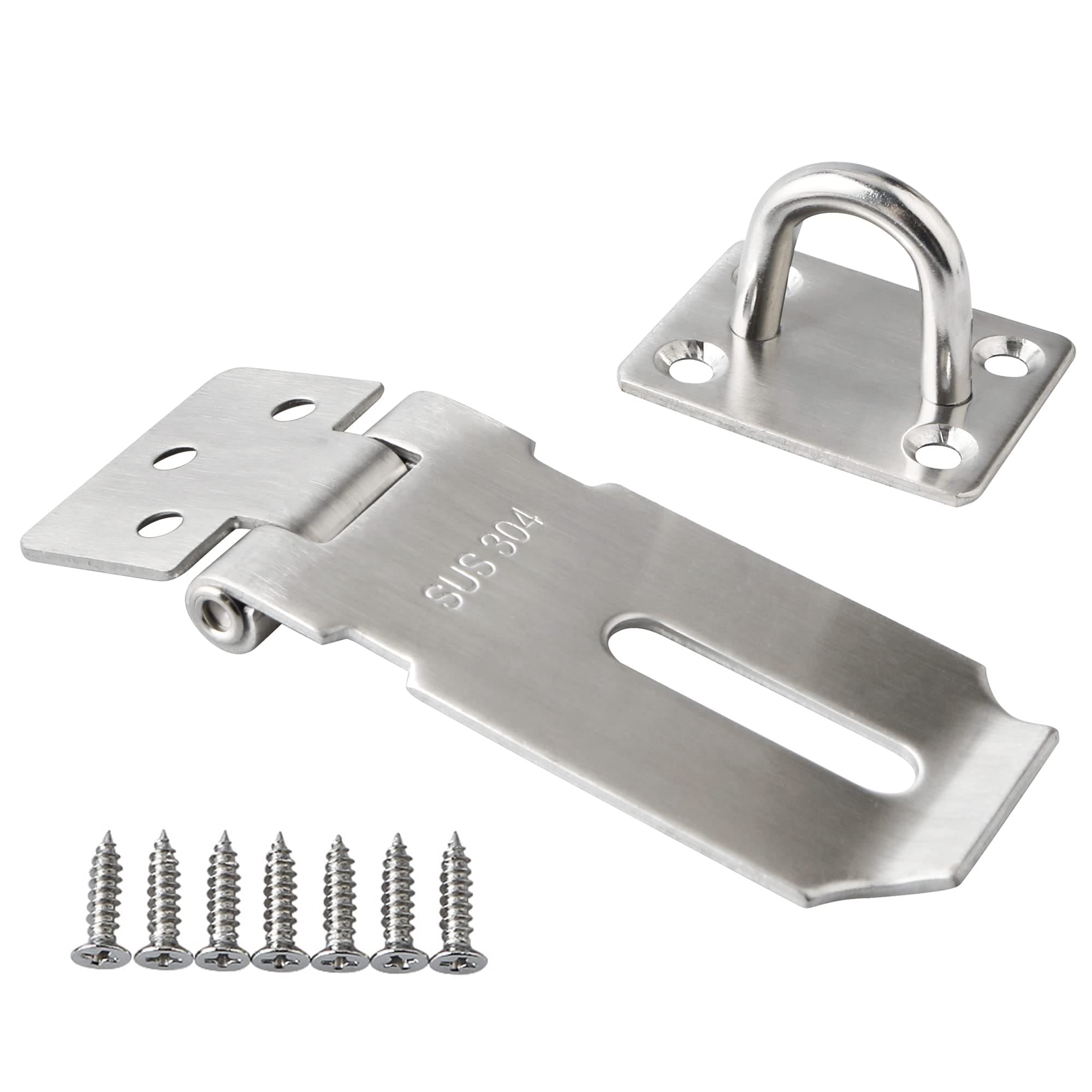 Phewnyzo 3 Inch SUS304 Stainless Steel Door Hasp Latch with Screws Brushed Nickel for Doors Windows Cabinets and Pet Cages MS9-3A #LPW0820W1932
