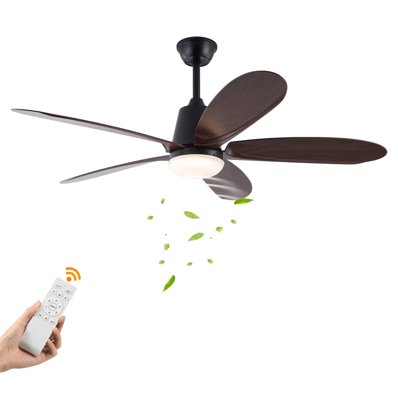 Oukaning JZUCOD-00550099 52-in Color-Changing Walnut brown Black with Reverse ABS 6-Speed Blades Fandelier Ceiling Fan With Light and Remote ( 5 -Blade )