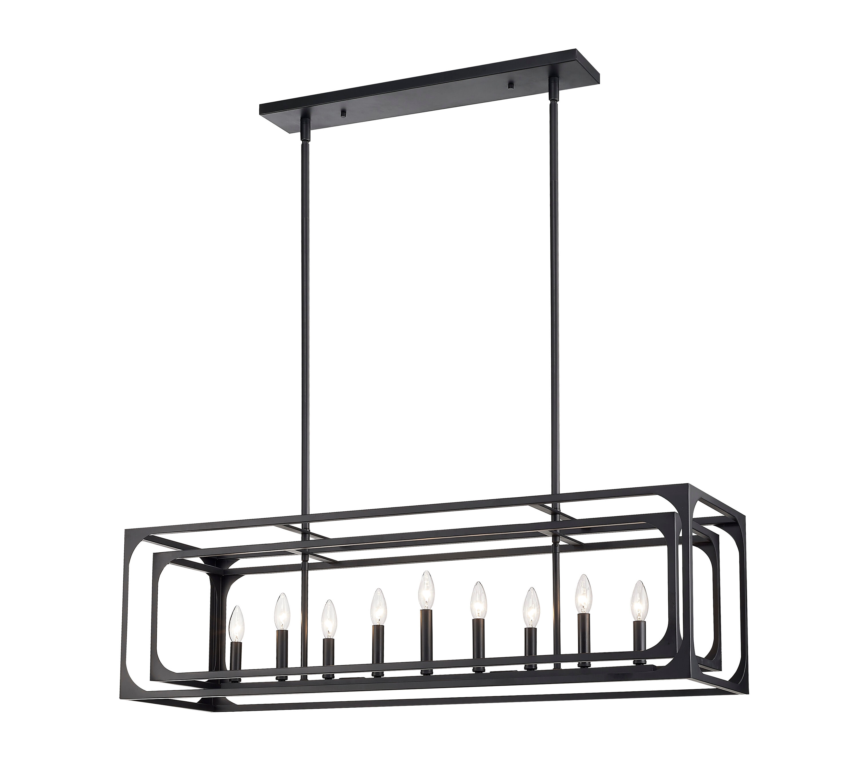 Matte Black Industrial 9-Light Linear Candle Chandelier
