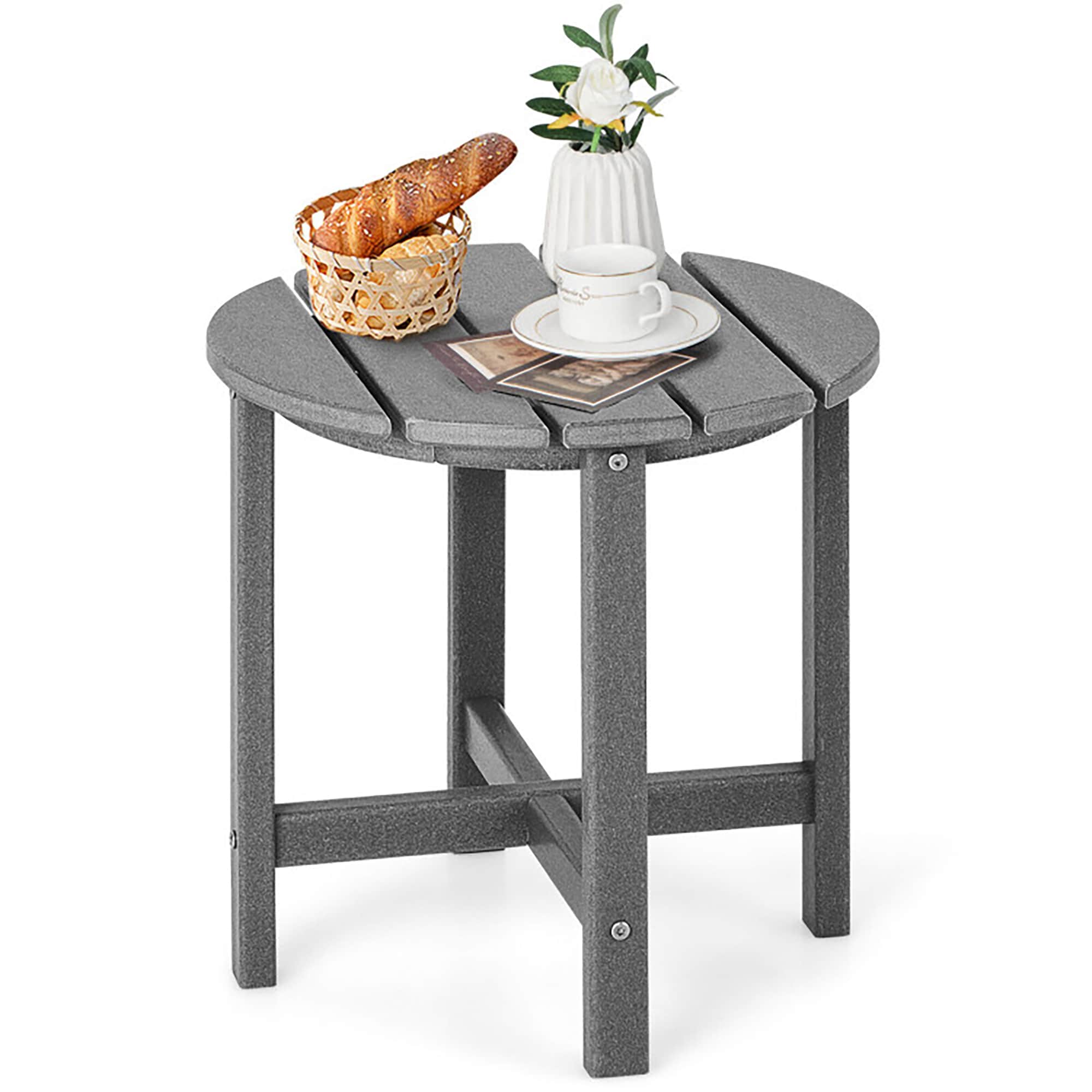 Forclover HYFW-T940GR HDPE Round Outdoor End Table 18-in W x 18-in L