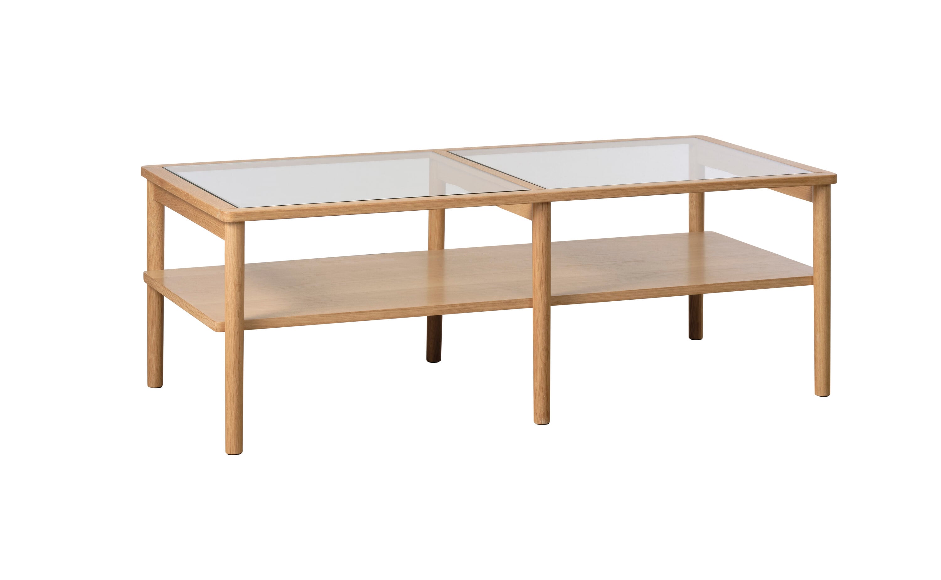 Natural Oak and Glass Rectangular Coffee Table with Shelf