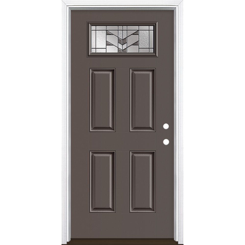 Masonite 3420493 Frontier 36-in x 80-in x 4-9/16-in Fiberglass 1/4 lite Left-hand inswing Timber Gray Painted Prehung Front Door with Brickmould Insulating core